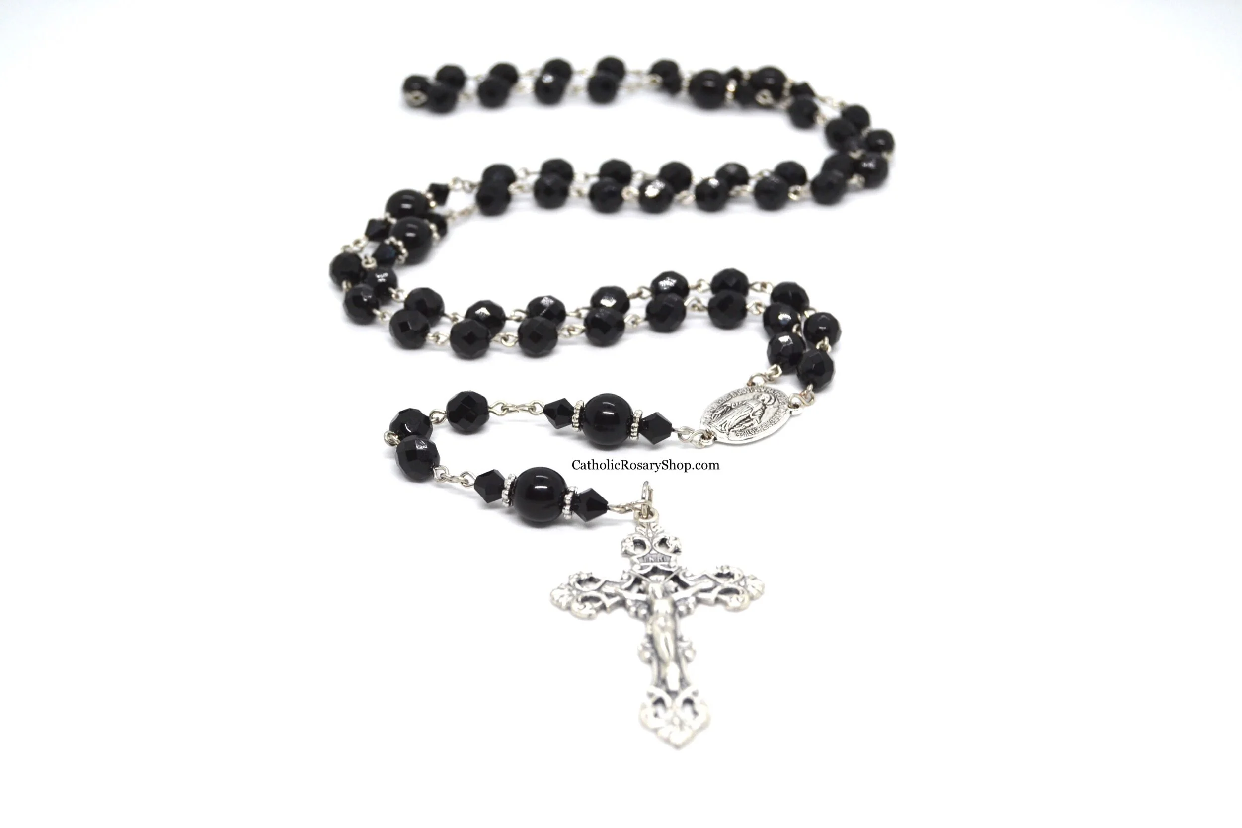 Black Czech Glass Rosary | Custom Rosary for Men and Women | Personalized Rosary Beads for Baptism, First Communion or Confirmation