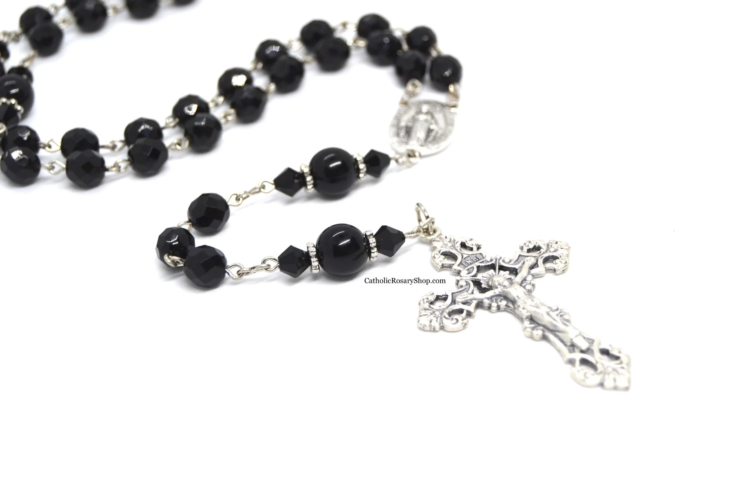 Black Czech Glass Rosary | Custom Rosary for Men and Women | Personalized Rosary Beads for Baptism, First Communion or Confirmation