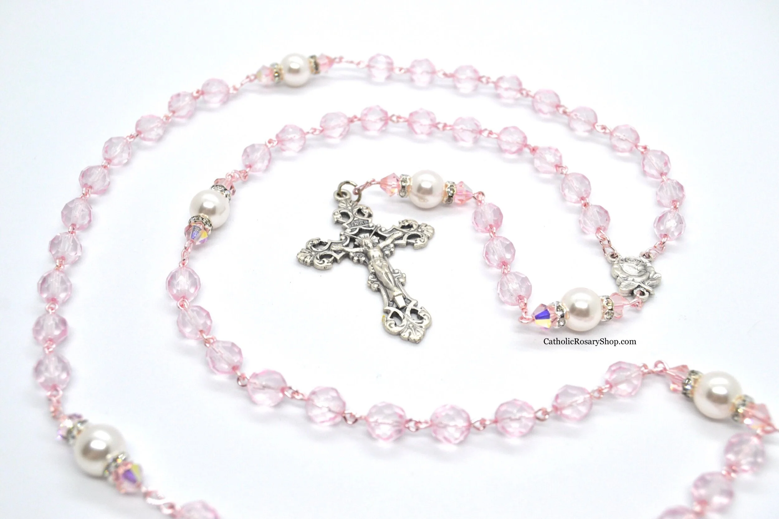 Pretty in Pink Rosary | Pink Crystals on Pink Rose Gold Wire | Rose Gold Rosary for Women and Girls