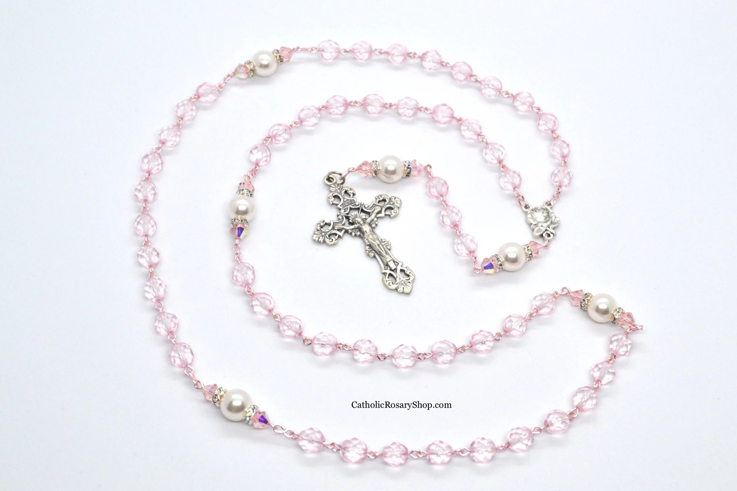 Pretty in Pink Rosary | Pink Crystals on Pink Rose Gold Wire | Rose Gold Rosary for Women and Girls