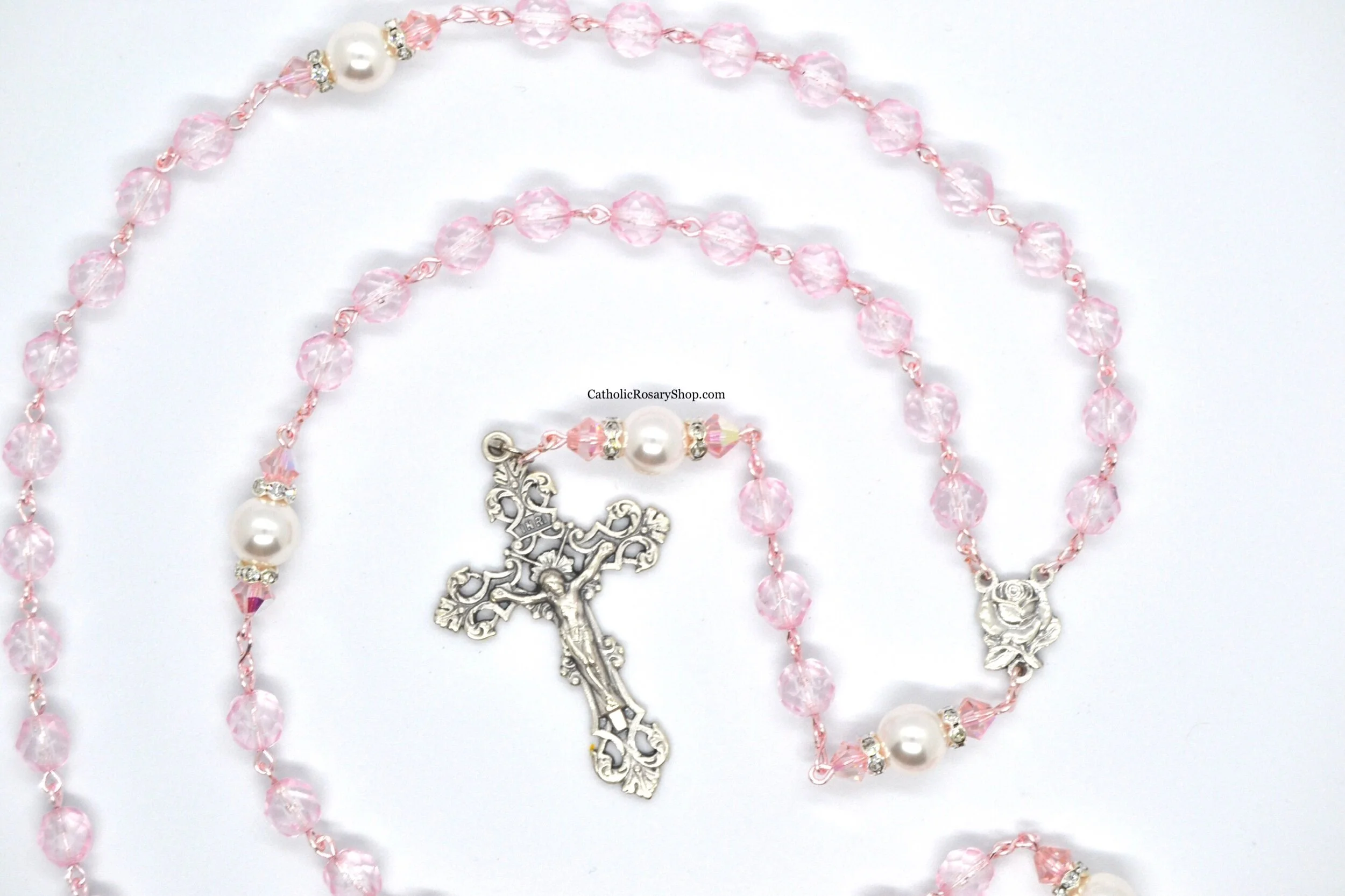 Pretty in Pink Rosary | Pink Crystals on Pink Rose Gold Wire | Rose Gold Rosary for Women and Girls