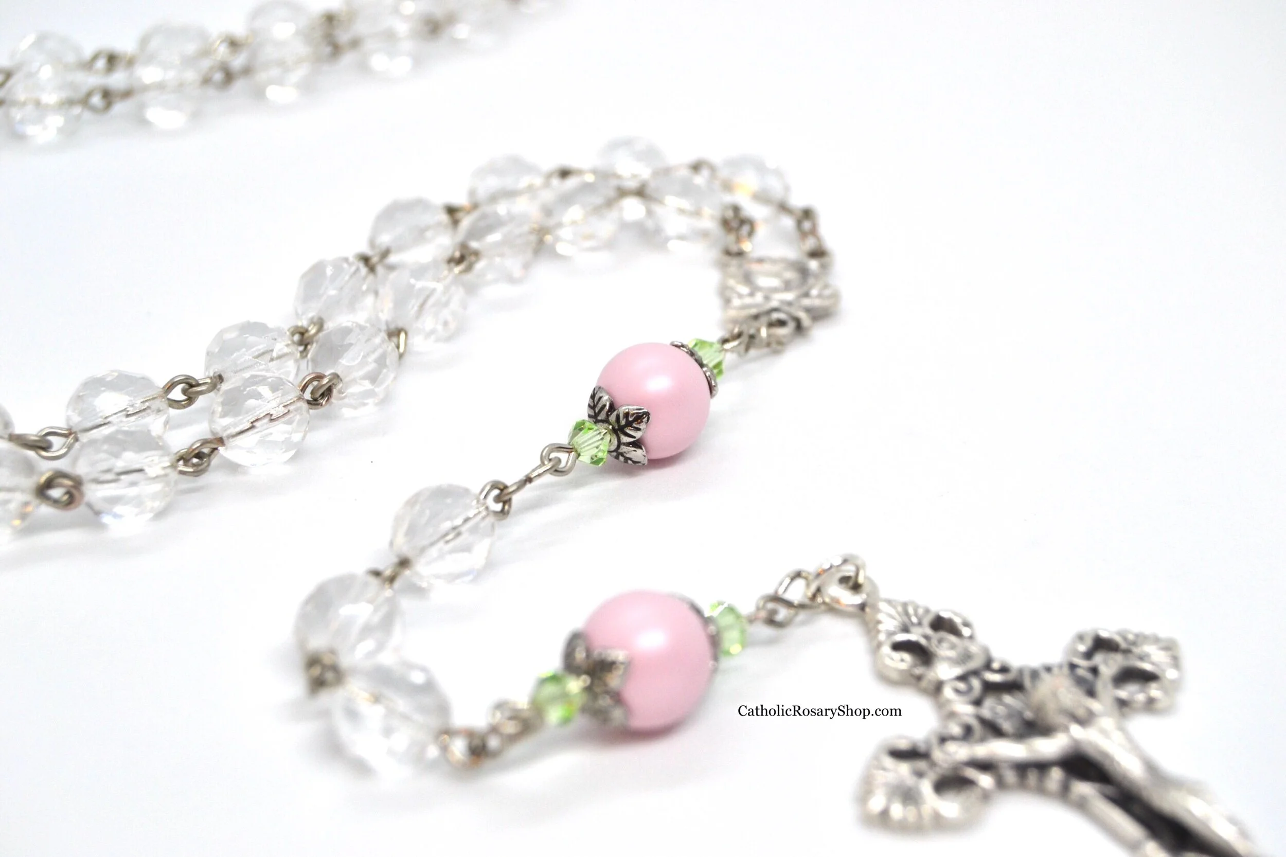 Baby Girl's Pink Rose Bud Rosary | Personalized Rosary Beads for Women and Girls