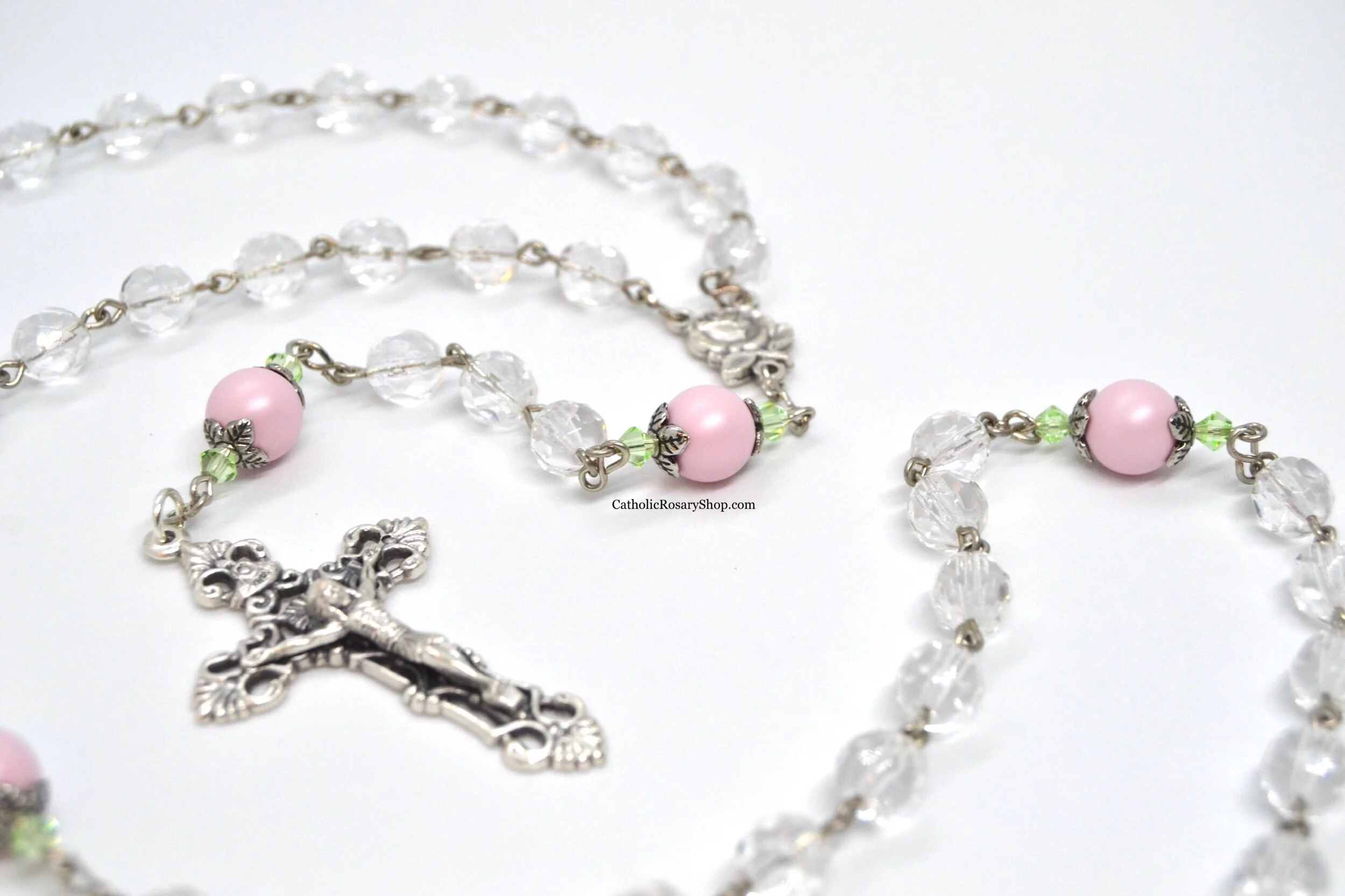 Baby Girl's Pink Rose Bud Rosary | Personalized Rosary Beads for Women and Girls