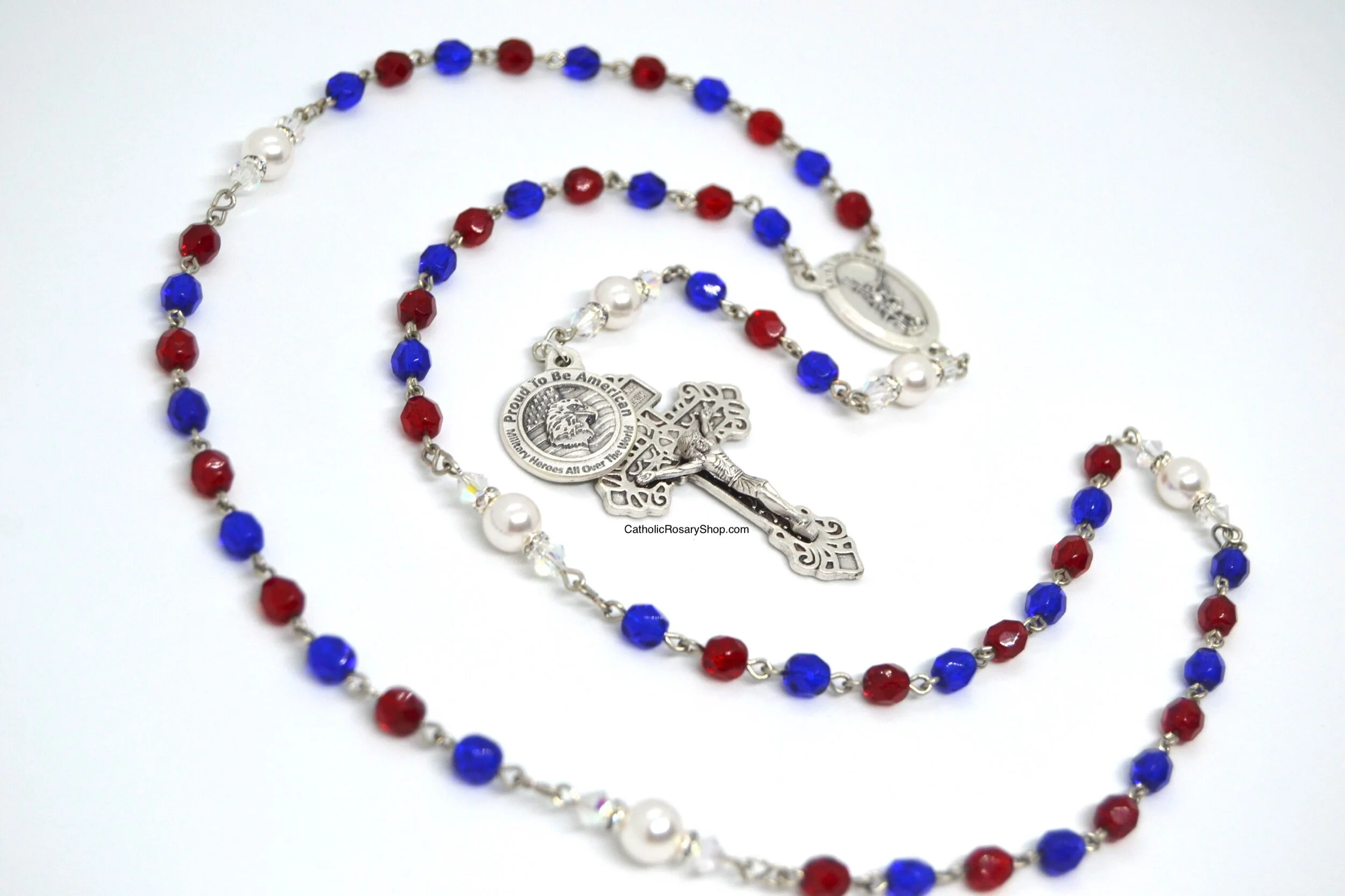 Patriotic Rosary | St. Michael Rosary in Red, White and Blue | Veteran's Custom Rosary