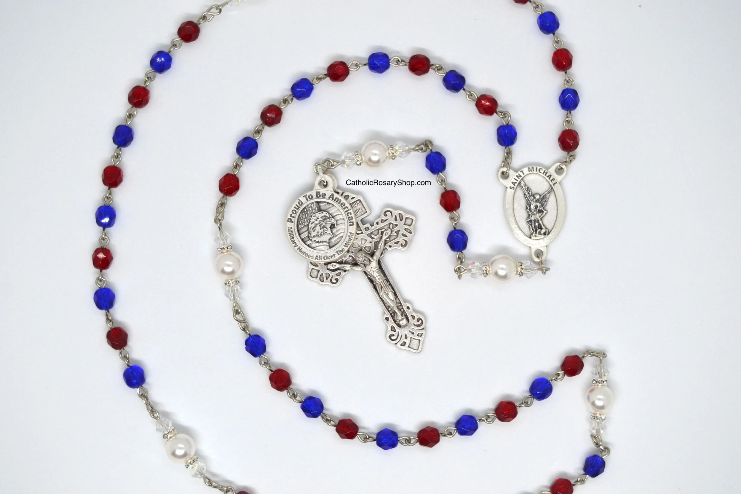 Patriotic Rosary | St. Michael Rosary in Red, White and Blue | Veteran's Custom Rosary