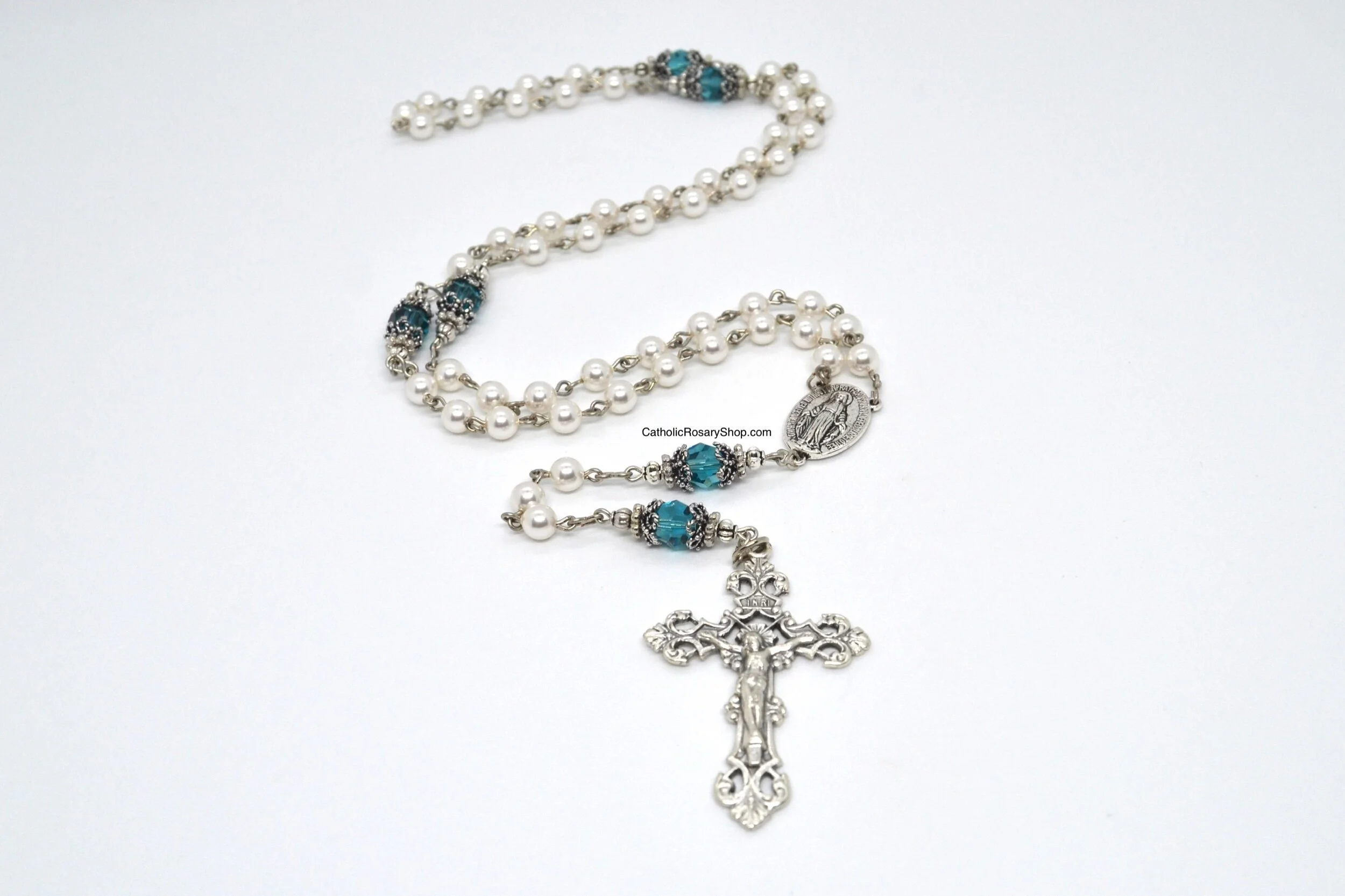 Blue Zircon Birthstone Rosary | Personalized Birthstone Rosary Gifts for Women and Girls