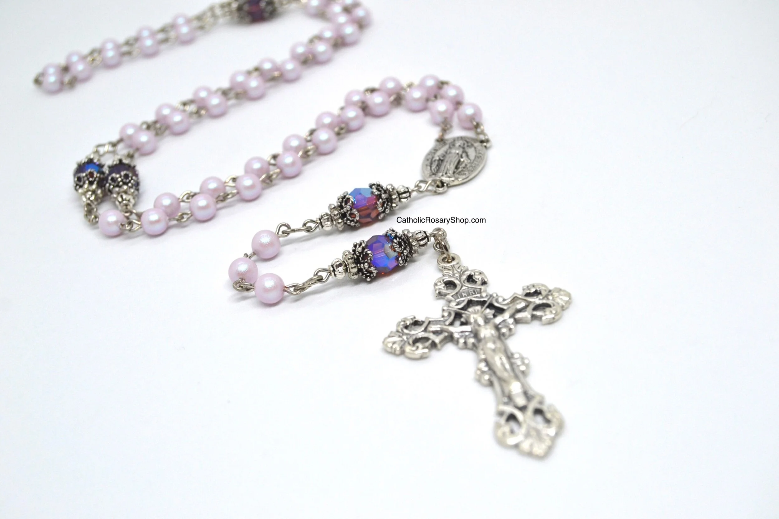 Genuine Crystal Pearl Rosary | Iridescent Dreamy Rose Rosary for Women and Girls | Personalized Rosary
