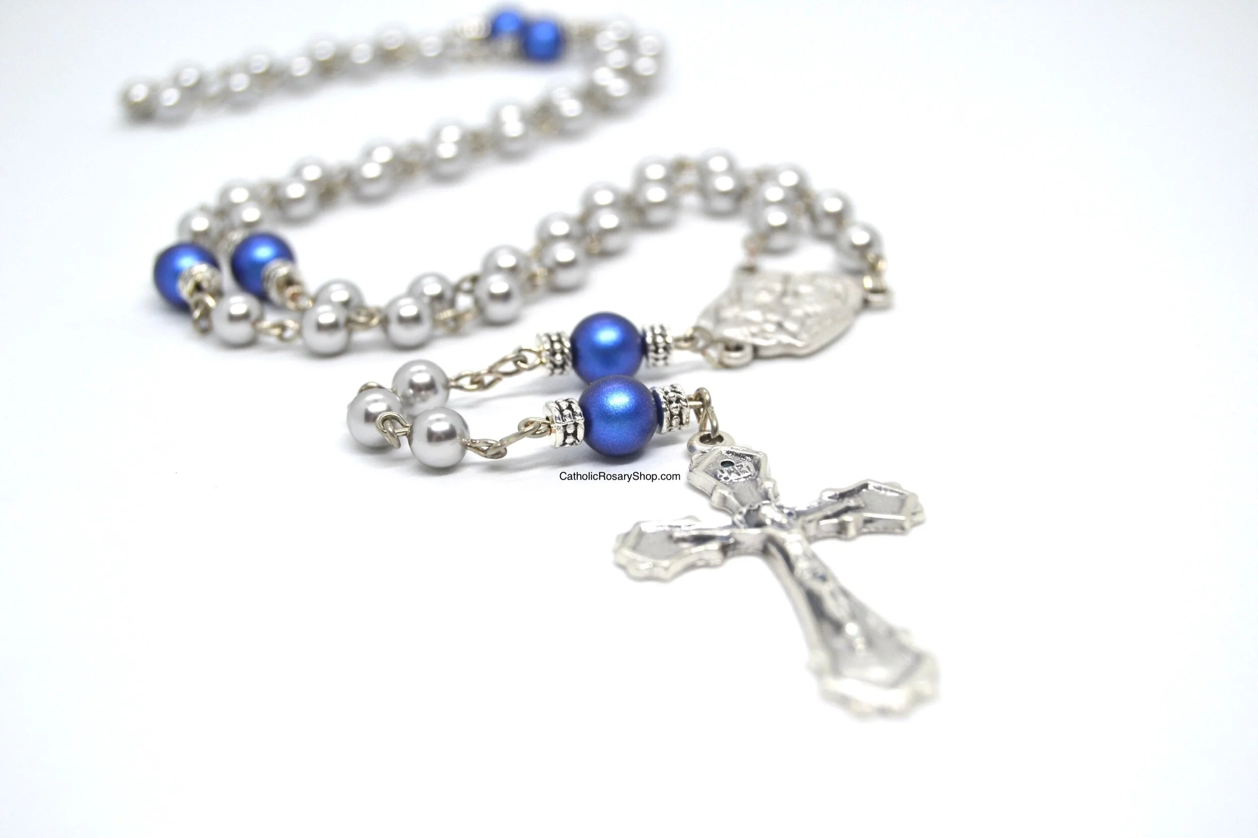 Iridescent Dark Blue and Gray Pearl Rosary