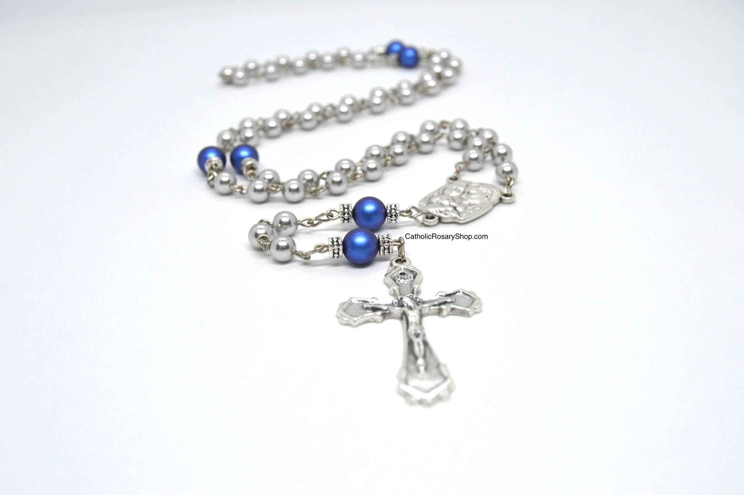 Dark Iridescent Blue and Gray Pearl Rosary | Personalized Rosary Gifts for Men and Boys