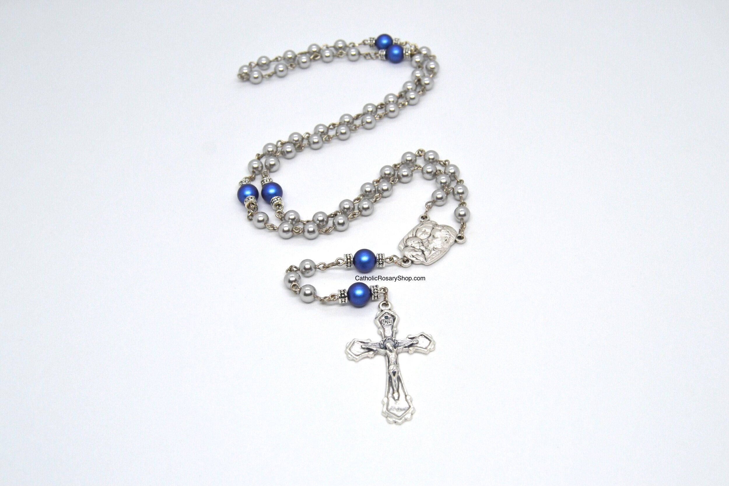 Dark Iridescent Blue and Gray Pearl Rosary | Personalized Rosary Gifts for Men and Boys