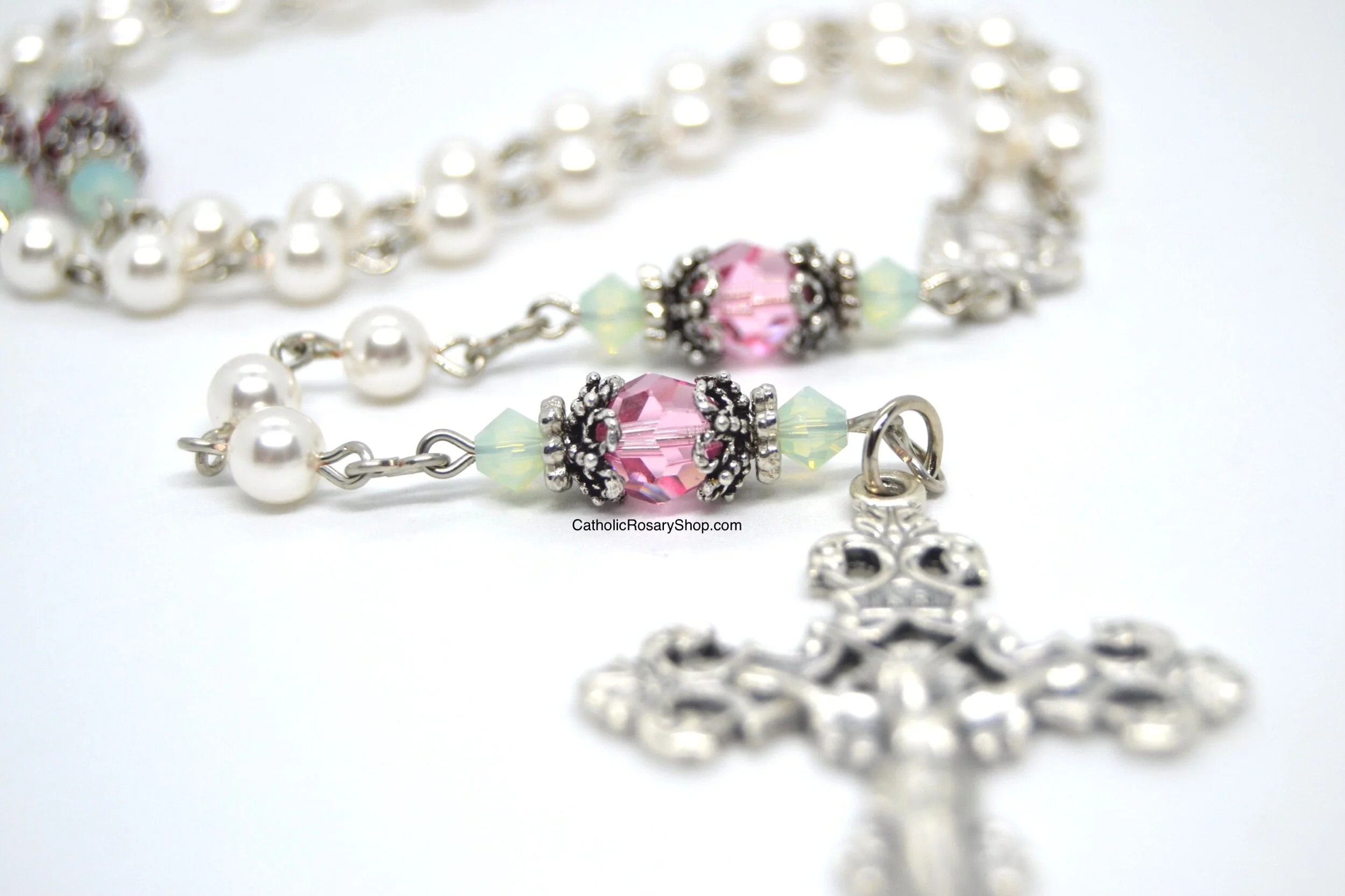 Soft Pink Rose Bud Rosary for Women and Girls | Personalized Rosary for Baby Girl's Baptism or First Communion