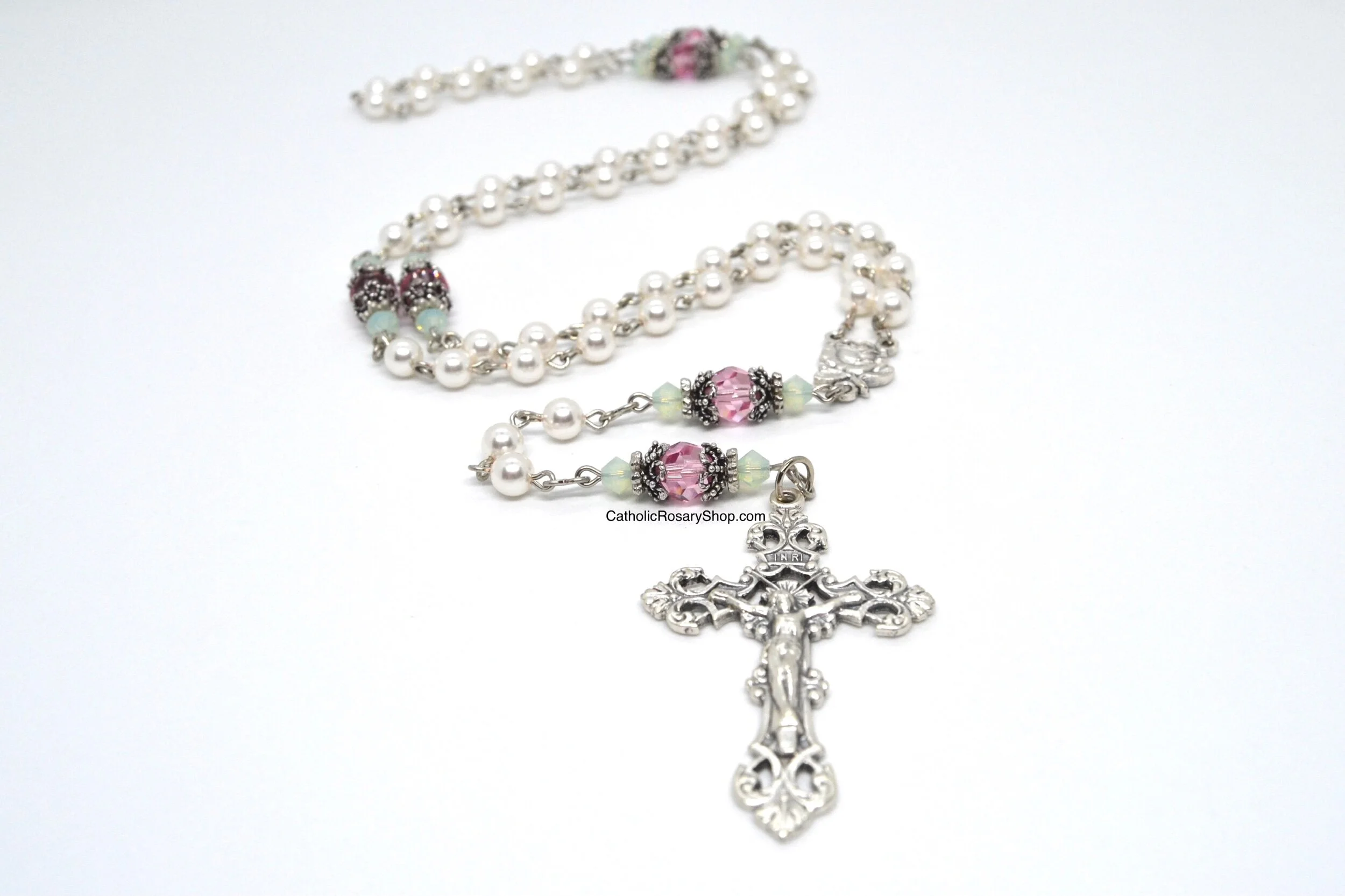 Soft Pink Rose Bud Rosary for Women and Girls | Personalized Rosary for Baby Girl's Baptism or First Communion