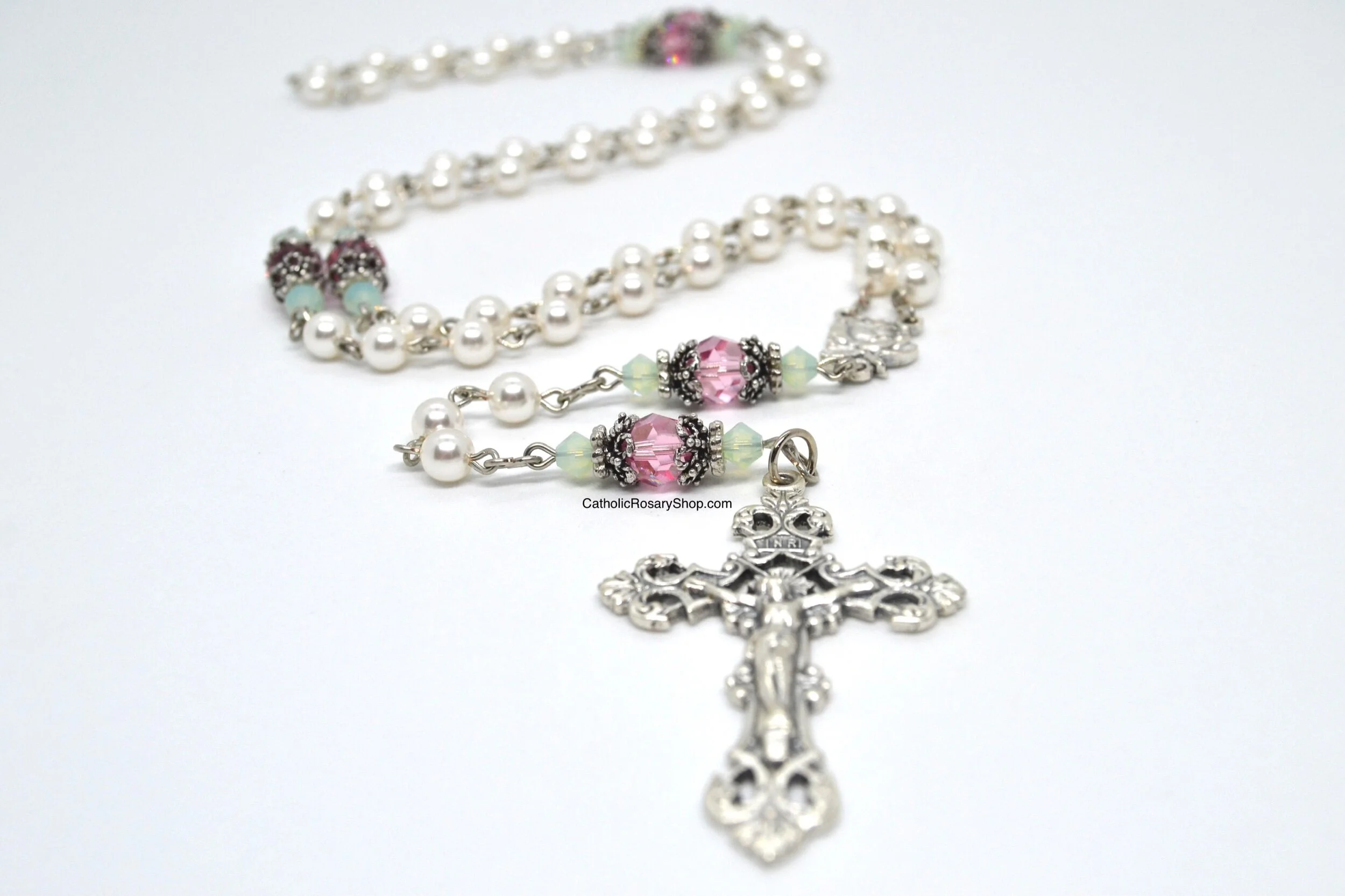 Soft Pink Rose Bud Filigree Rosary