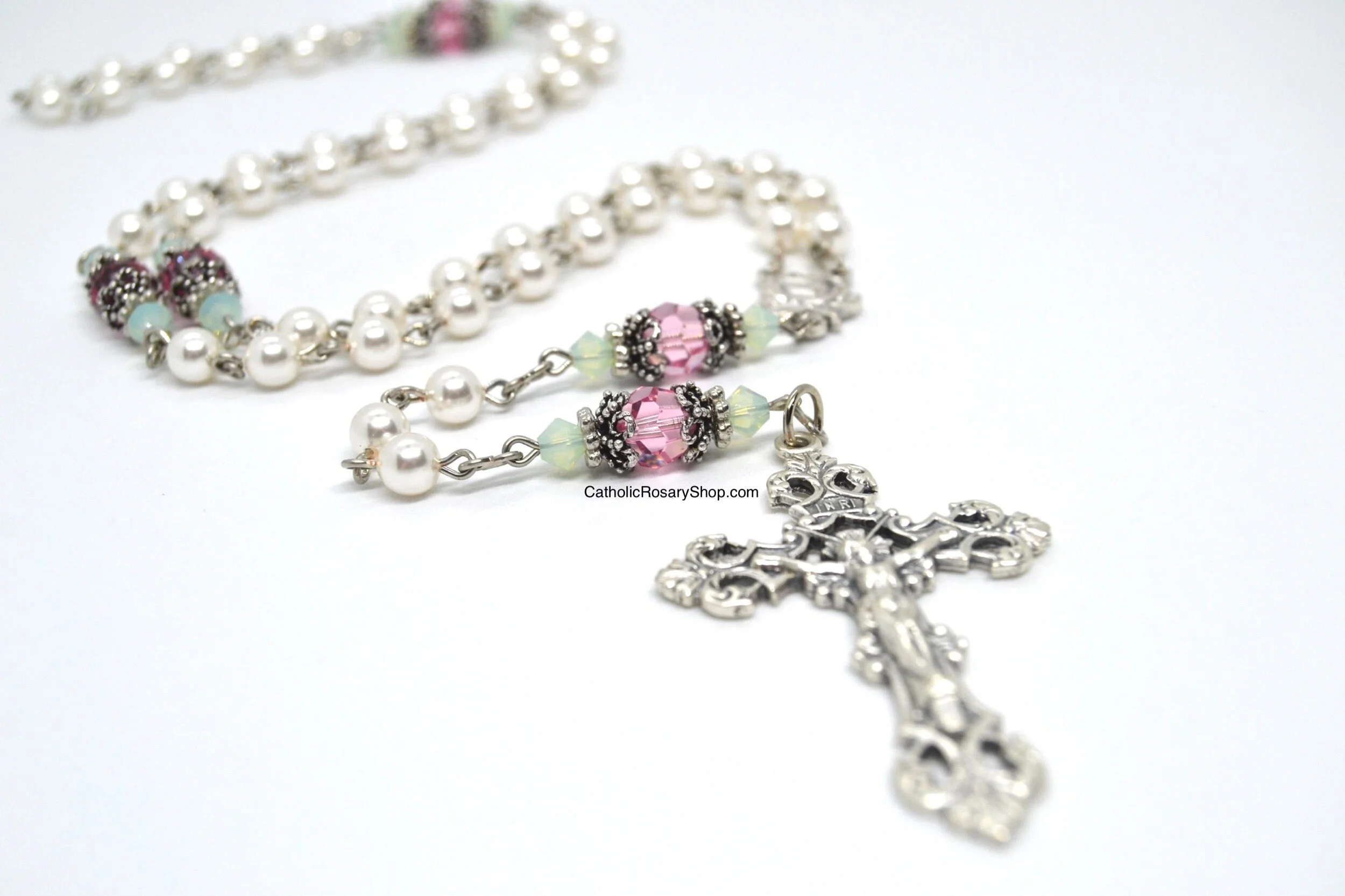 Soft Pink Rose Bud Rosary for Women and Girls | Personalized Rosary for Baby Girl's Baptism or First Communion