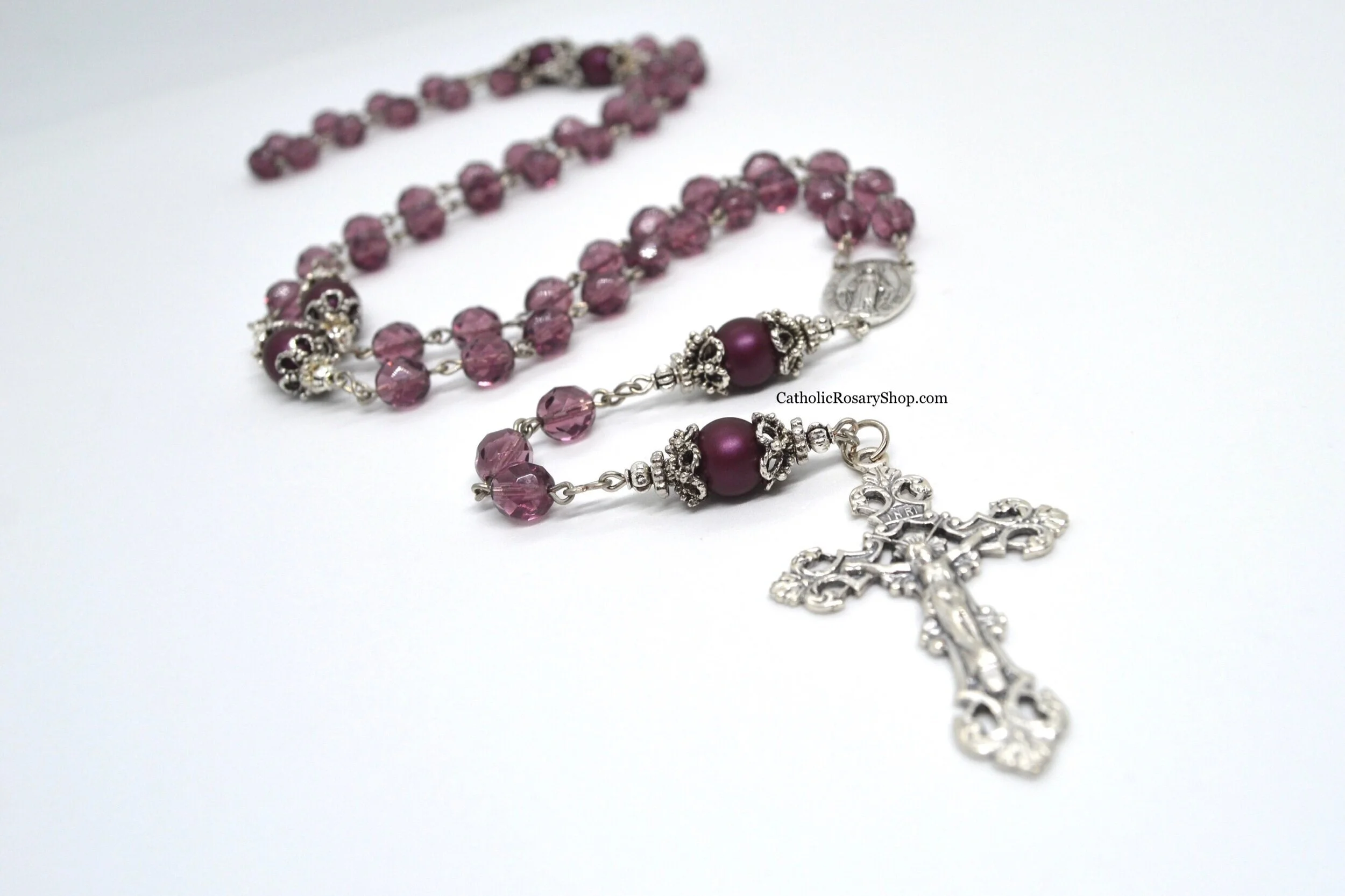 Dark Amethyst Genuine Crystal and Pearl Rosary | Amethyst Birthstone Rosary | February Birthstone Gifts for Women and Girls