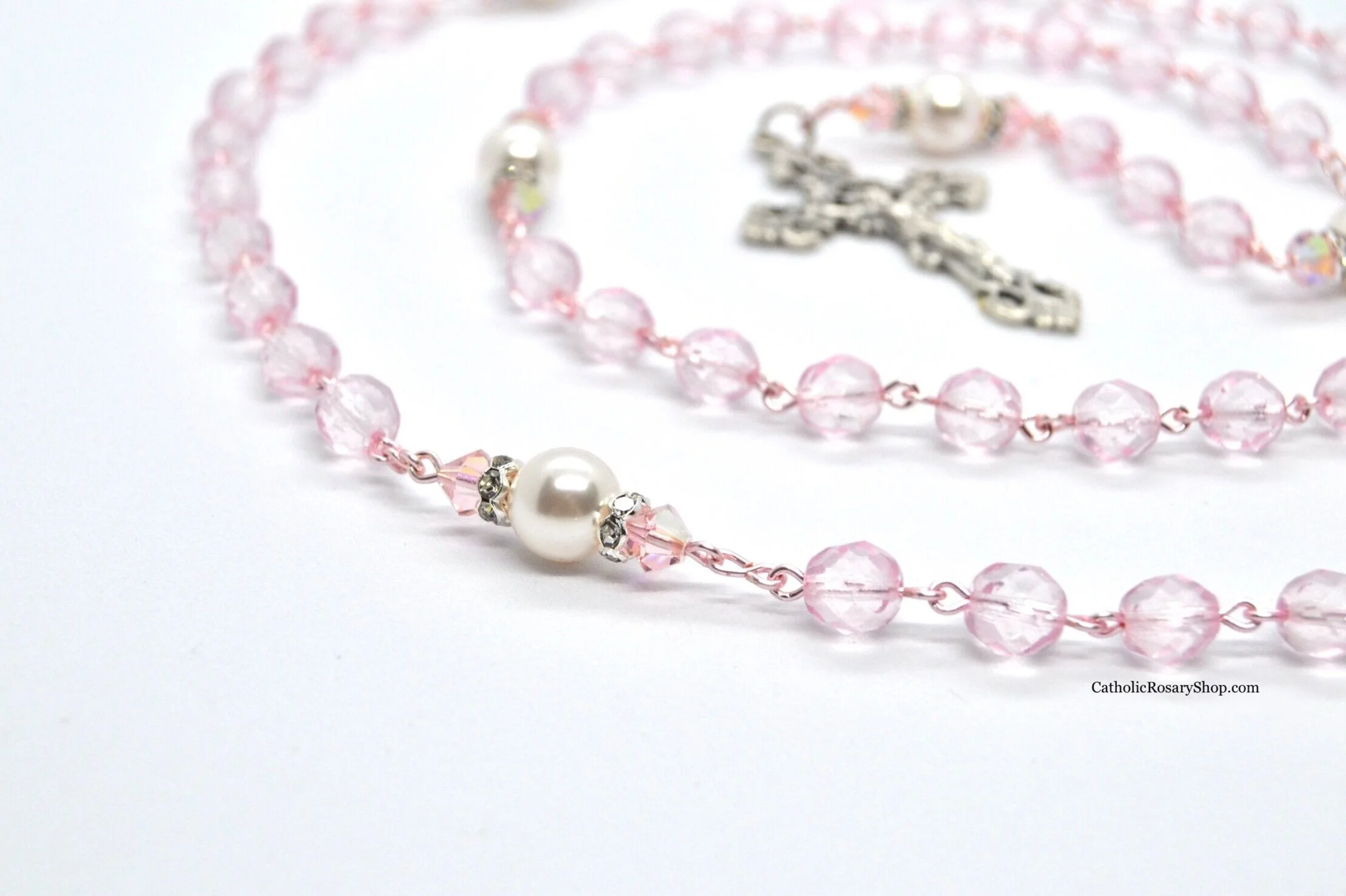 Pretty in Pink Rosary | Pink Crystals on Pink Rose Gold Wire