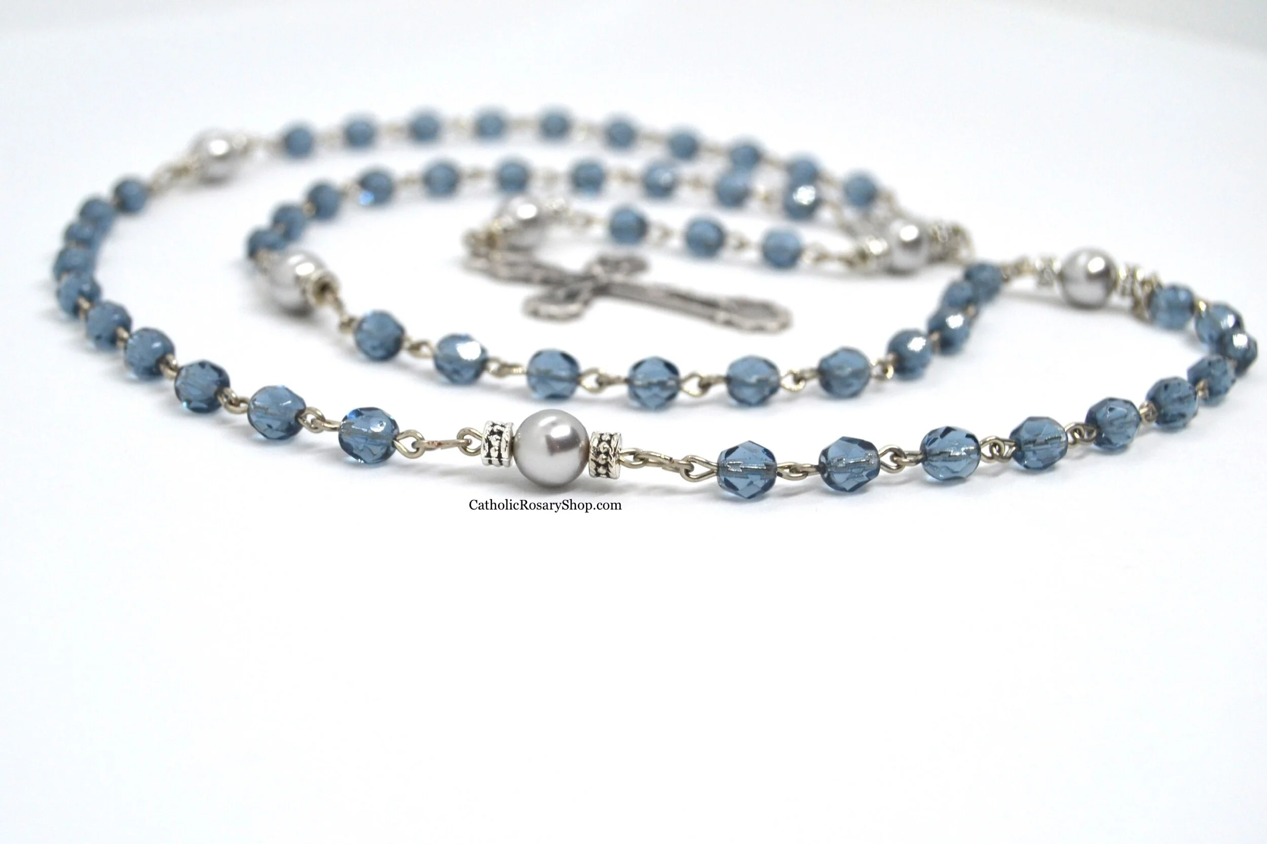 Montana Blue and Gray Glass Rosary for Men and Boys | Personalized Rosary Gifts for Baptism, First Communion and Confirmation