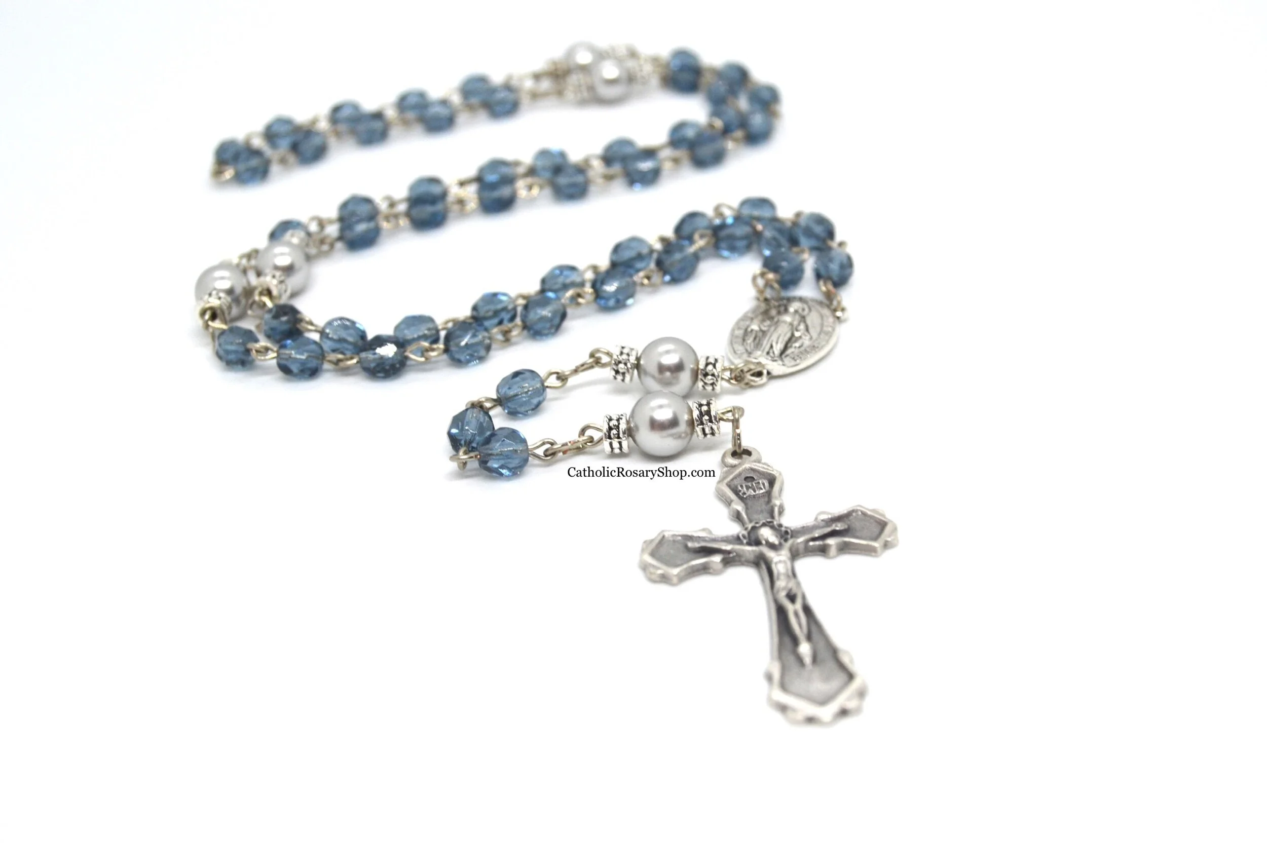 Montana Blue and Gray Glass Rosary