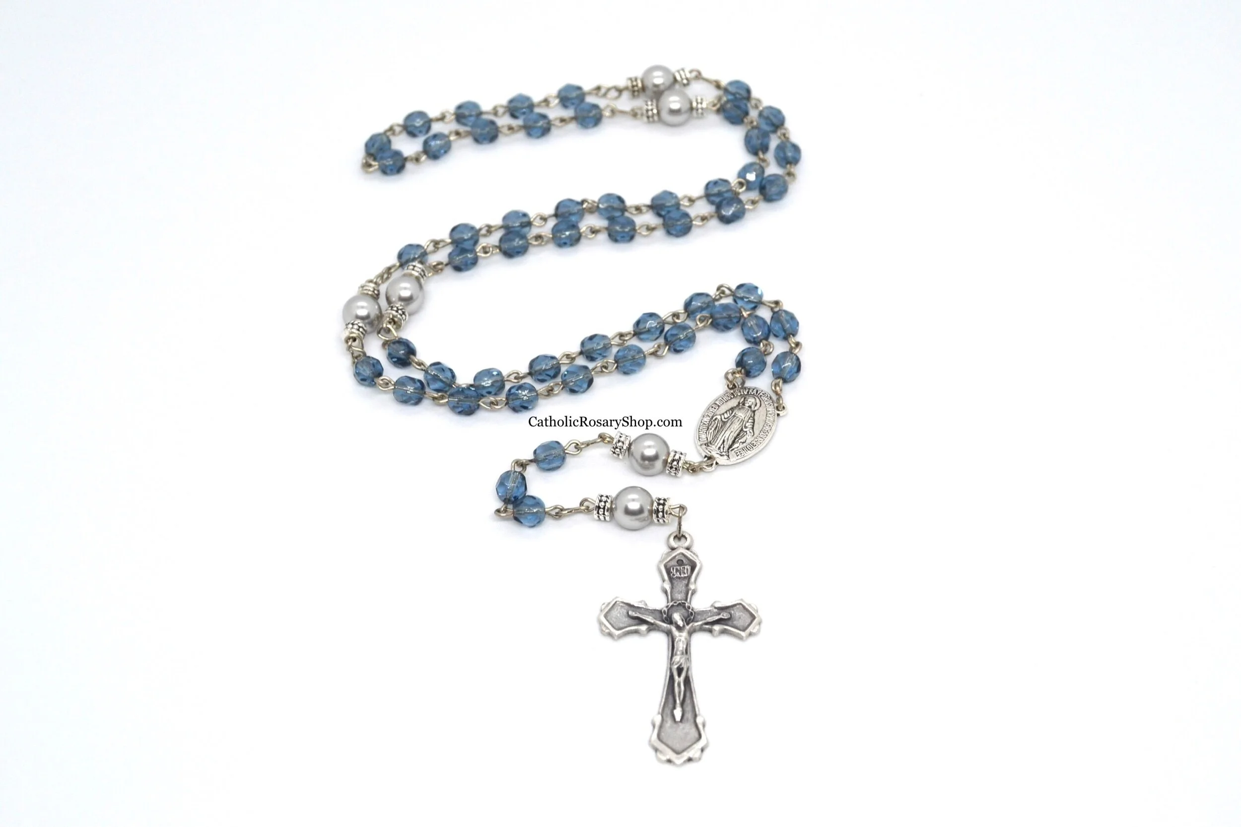Montana Blue and Gray Glass Rosary for Men and Boys | Personalized Rosary Gifts for Baptism, First Communion and Confirmation 