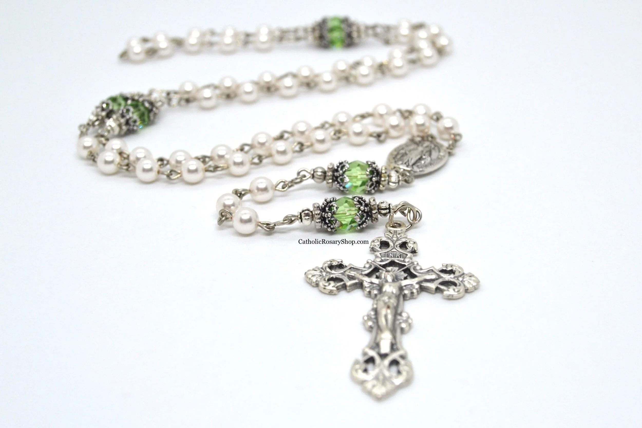 Peridot and White Pearl Rosary for Women