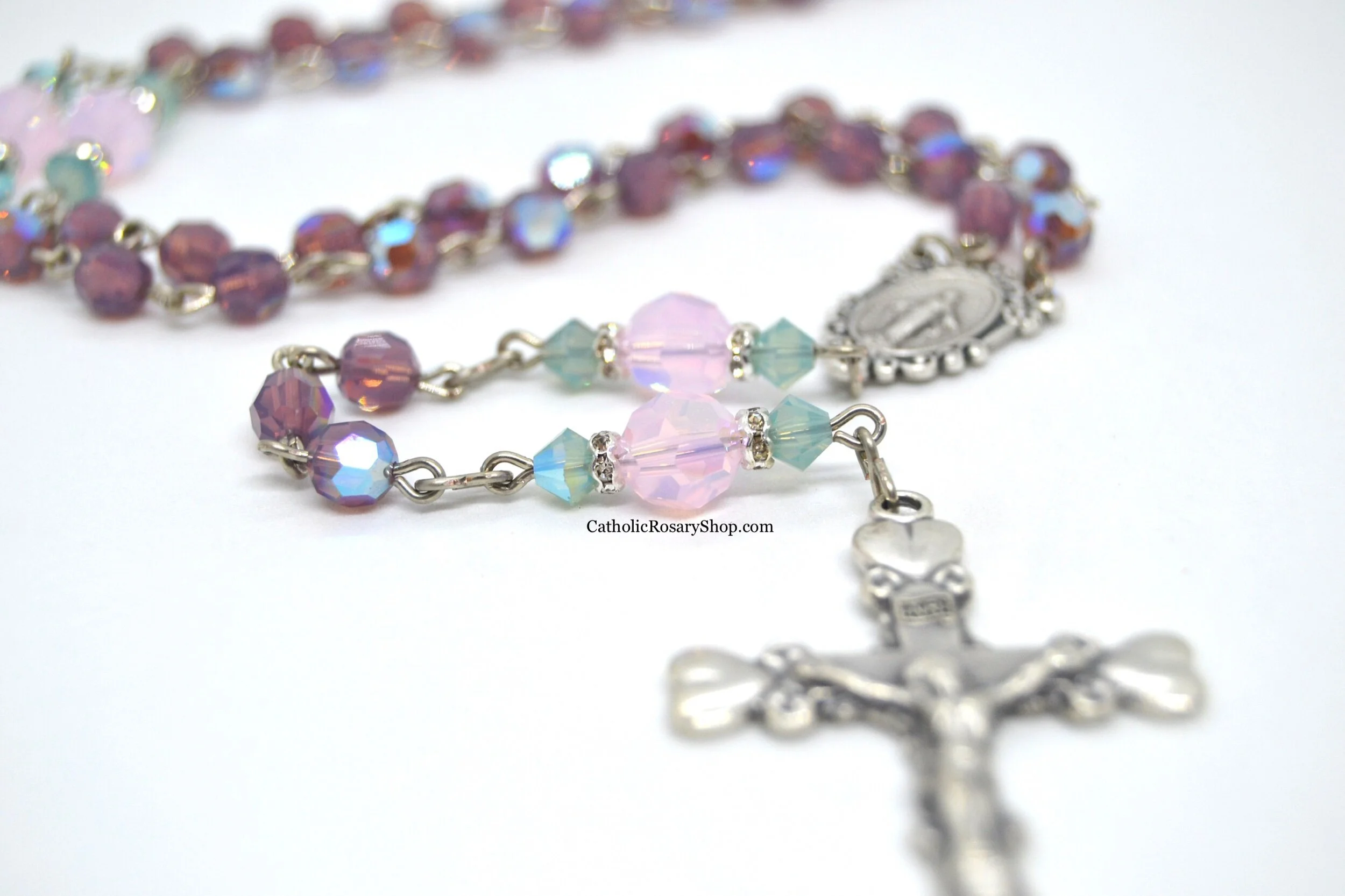 Genuine Crystal in Purple, Teal and Pink | Custom Rosaries for Girl's Baptism, First Communion and Confirmation | Mermaid Themed Rosary