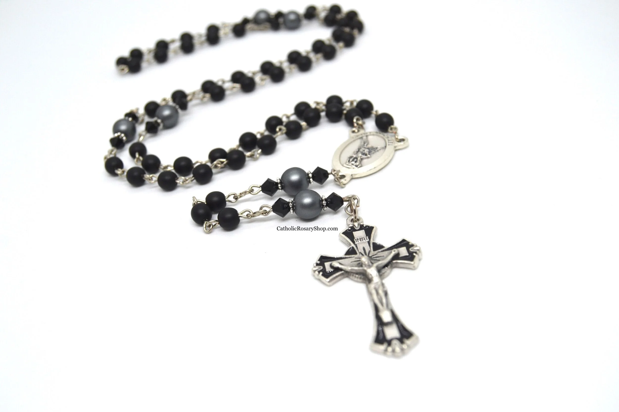 Men's Matte Black and Gray Czech Glass Rosary | Masculine Rosary Gifts for Men | Personalized Rosary Gifts for Men and Boys First Communion or Confirmation | CatholicRosaryShop.com