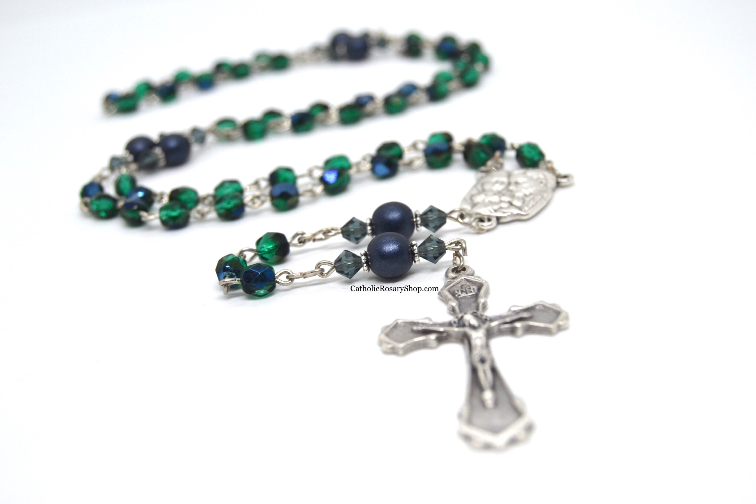 Dark Green and Blue Rosary for Men and Boys | Custom Rosary Beads for Baptism, First Communion, Confirmation and Father's Day