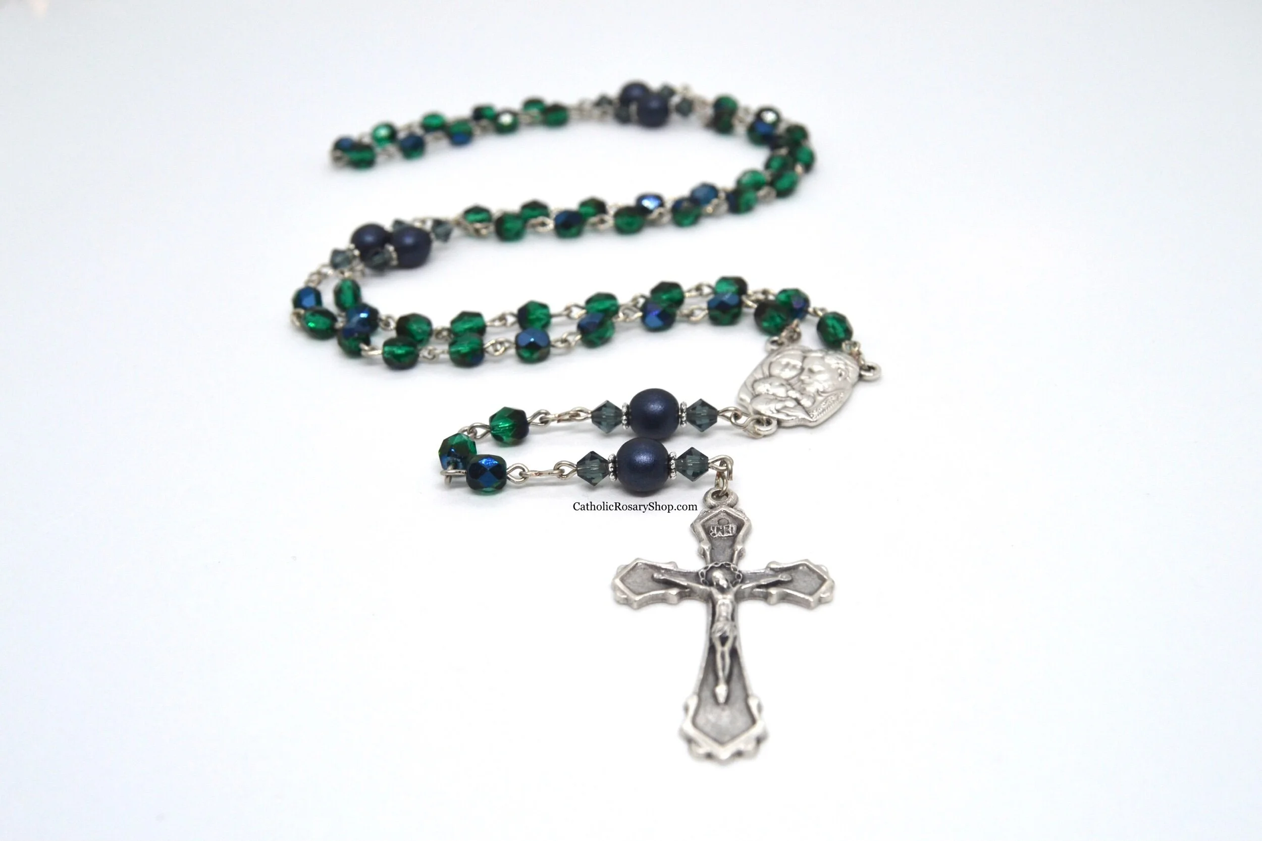 Dark Green and Blue Rosary for Men and Boys | Custom Rosary Beads for Baptism, First Communion, Confirmation and Father's Day