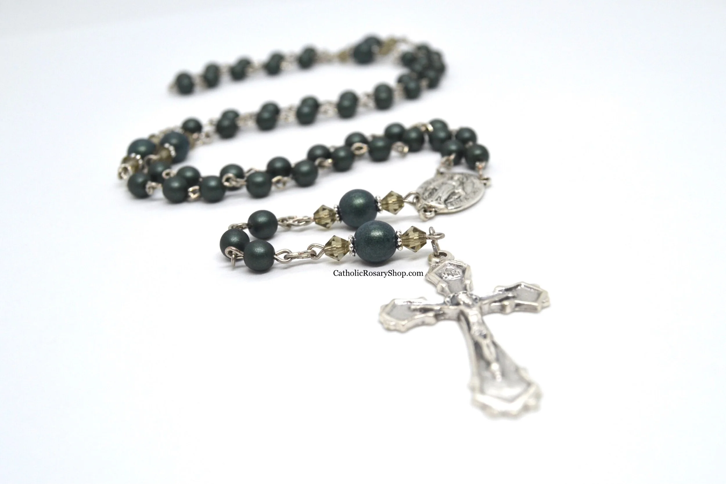 Dark Green Czech Glass Rosary