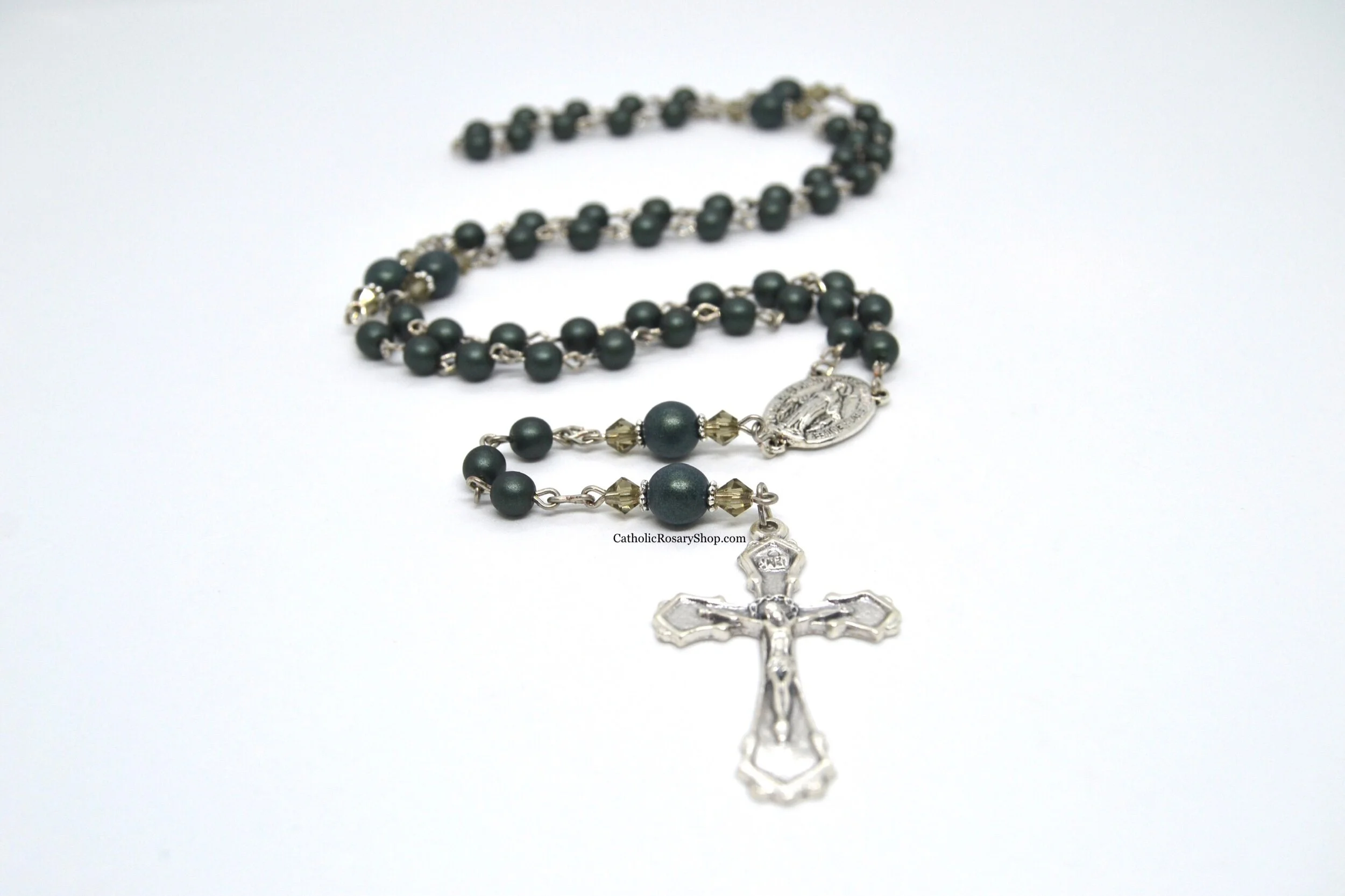 Dark Green Czech Glass Rosary for Men and Boys | Personalized Rosary Gifts for Boy's Baptism, First Communion and Confirmation