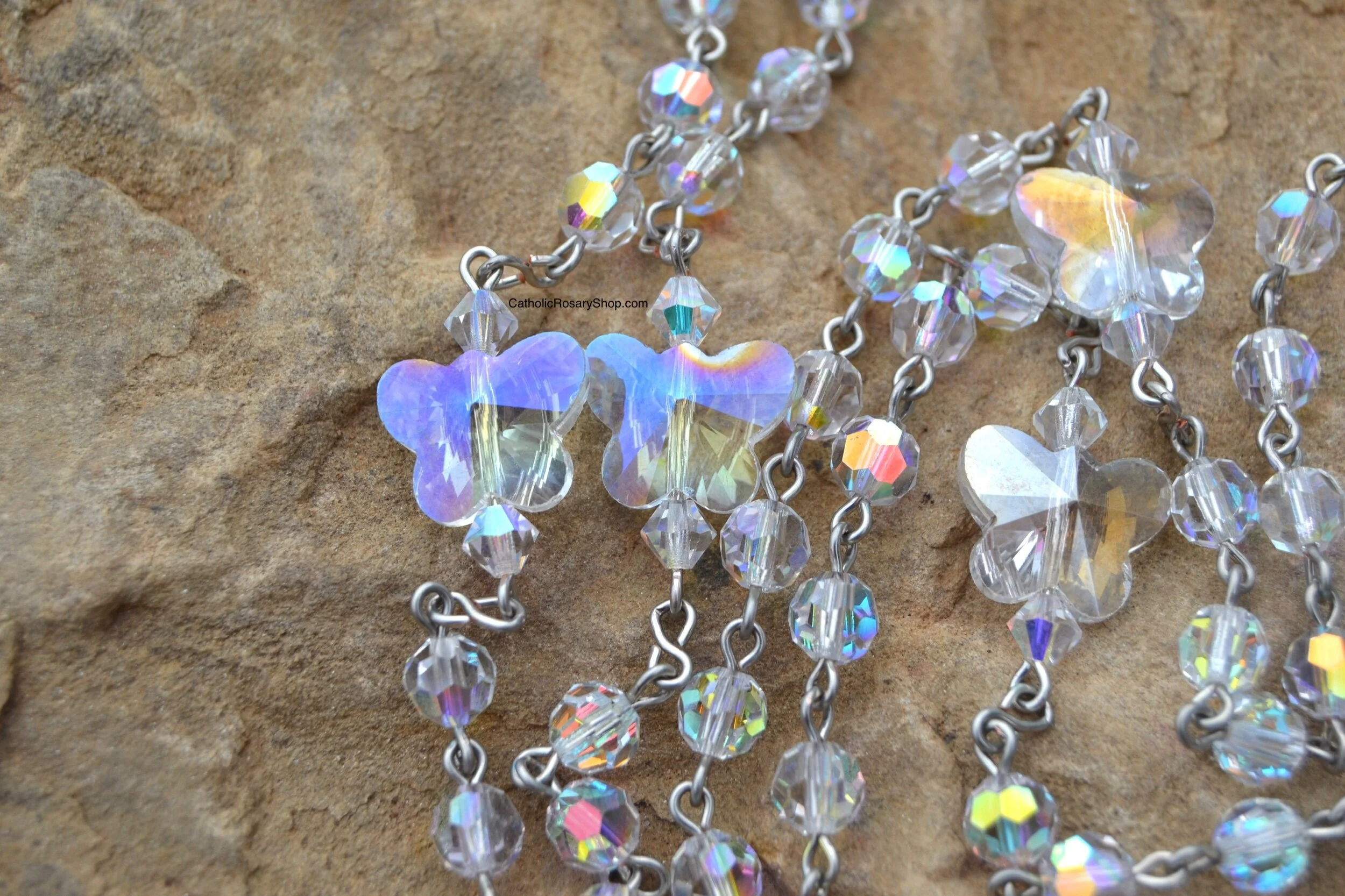 Sparkling Crystal Butterfly Rosary for Girl's Baptism or First Communion | Personalized Rosary gifts for Girls and Women