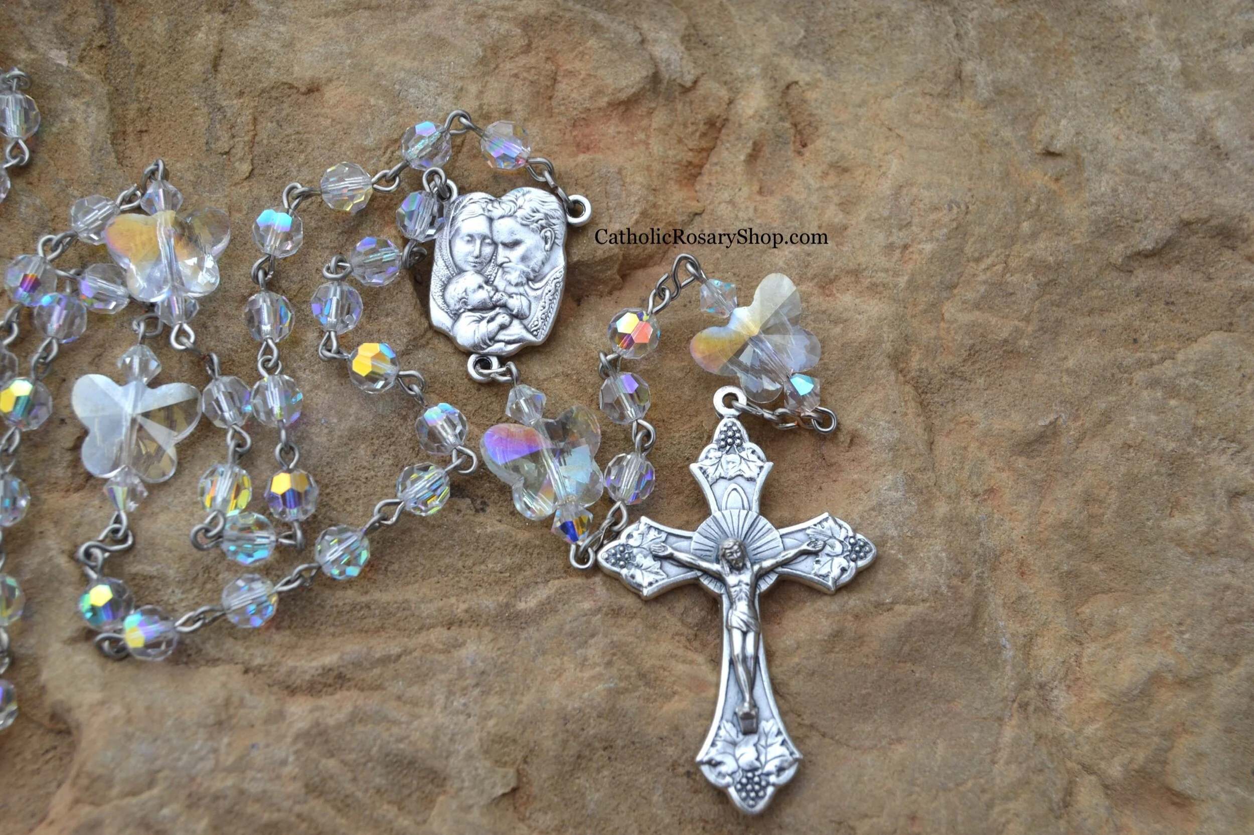 Sparkling Crystal Butterfly Rosary for Girl's Baptism or First Communion | Personalized Rosary gifts for Girls and Women