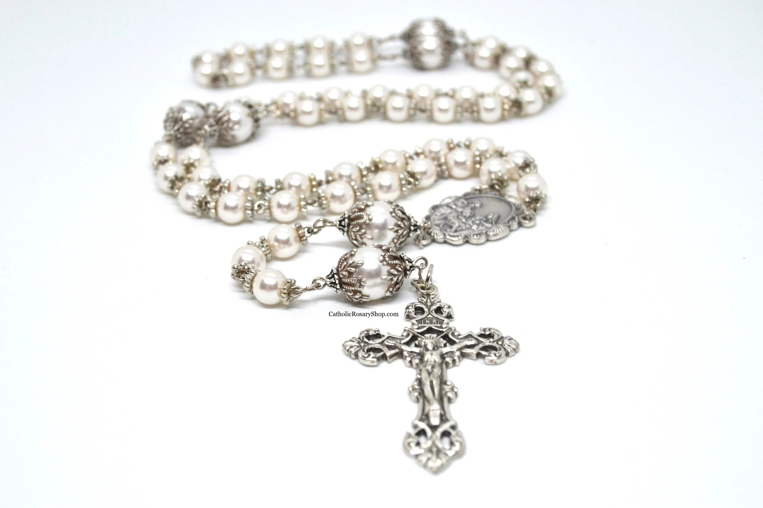 Antique Styled White Pearl Rosary for Women and Girls | Heirloom Rosary for Weddings | Personalized Rosary for the Bride | CatholicRosaryShop.com