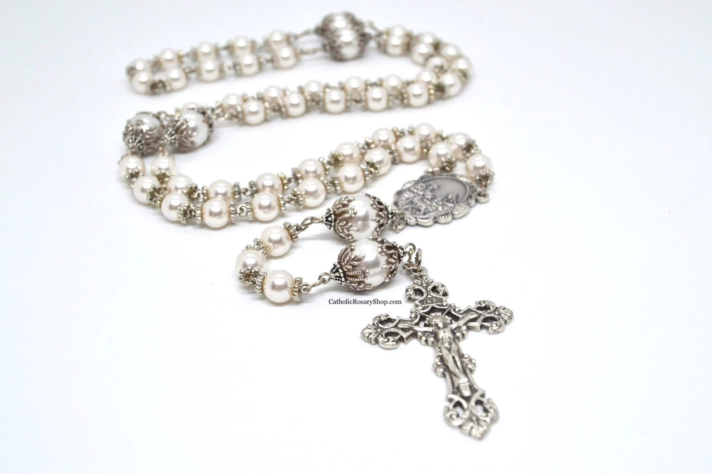 Antique Styled White Pearl Rosary for Women and Girls | Heirloom Rosary for Weddings | Personalized Rosary for the Bride | CatholicRosaryShop.com