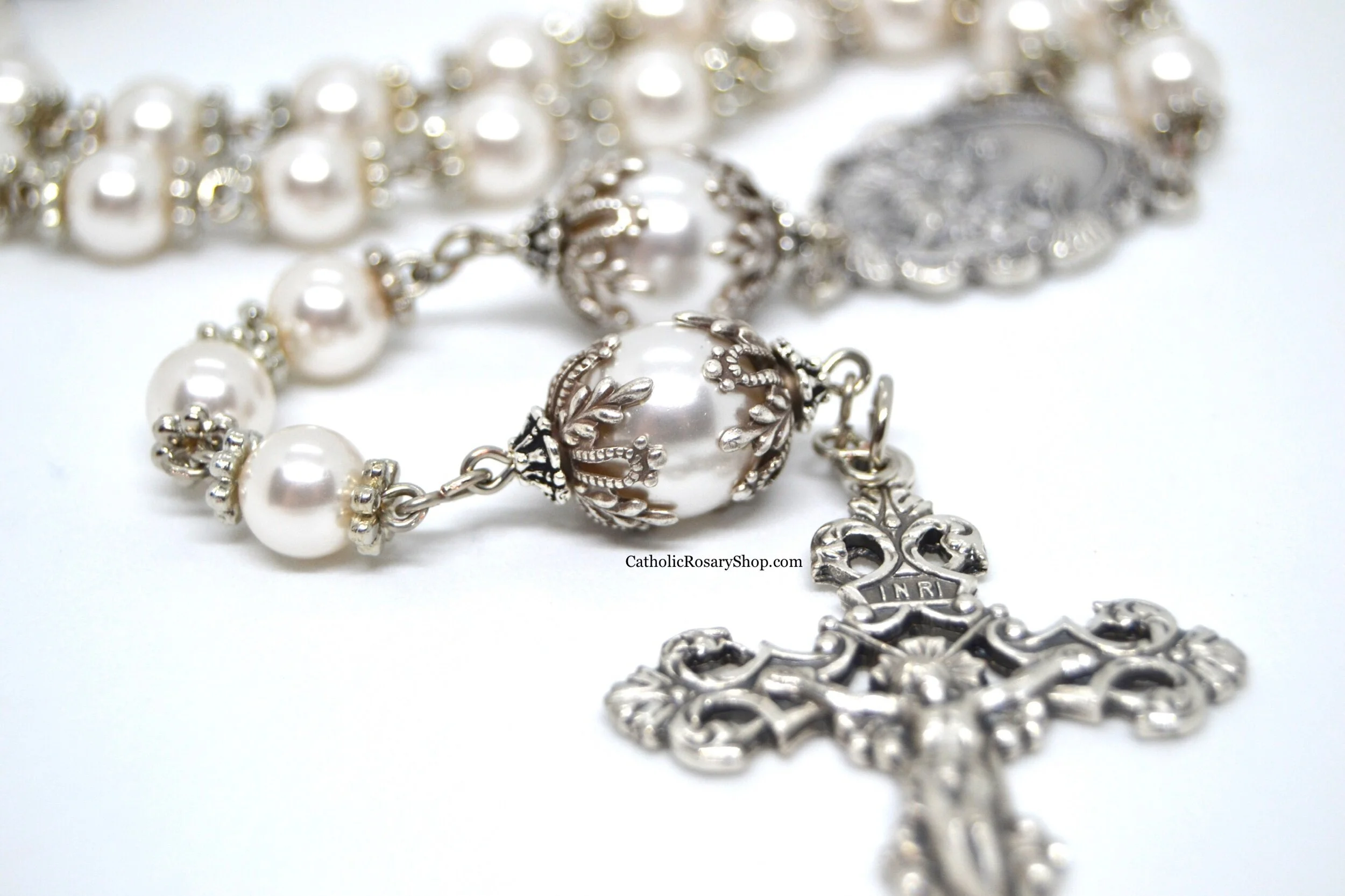 Antique Styled White Pearl Rosary | Heirloom Wedding Rosary