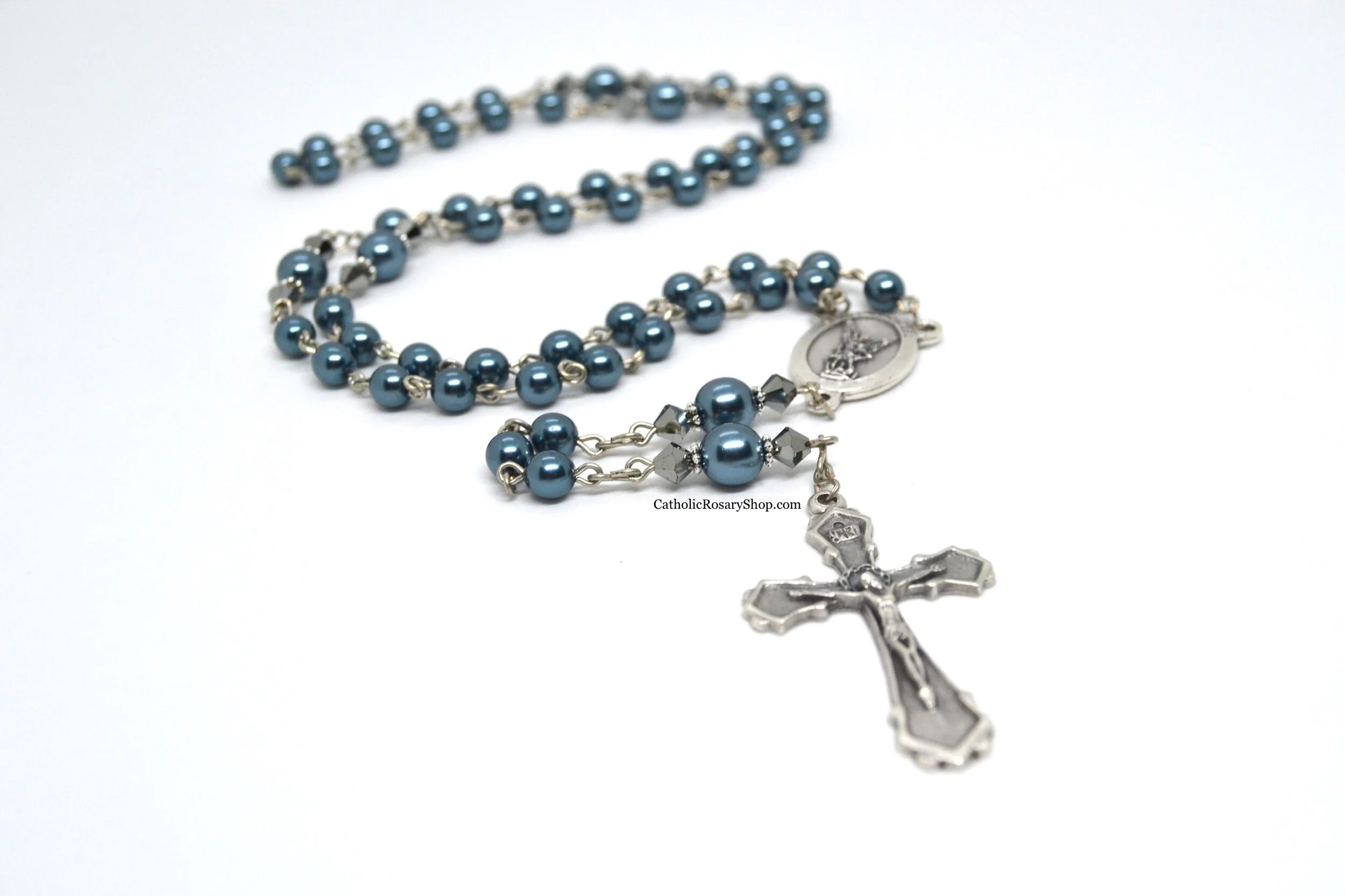 Steel Blue and Hematite Gray Rosary for Men and Boys | Personalized Rosary for Boy's Baptism or First Communion | Custom Rosary for Men | CatholicRosaryShop.com