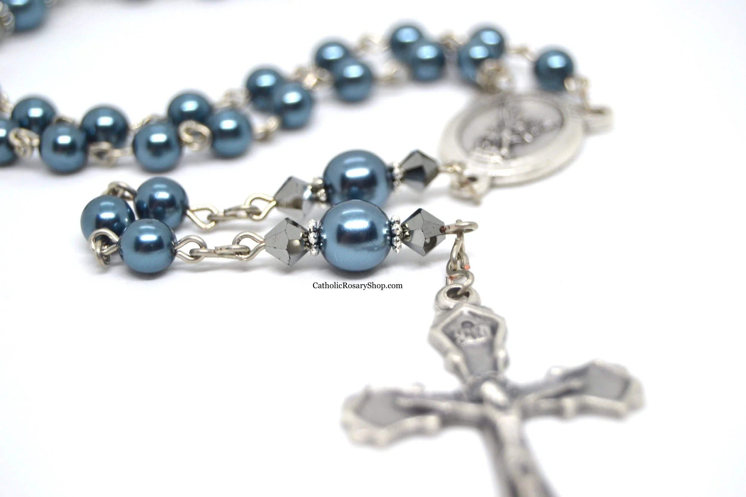Steel Blue and Hematite Gray Rosary for Men and Boys | Personalized Rosary for Boy's Baptism or First Communion | Custom Rosary for Men | CatholicRosaryShop.com