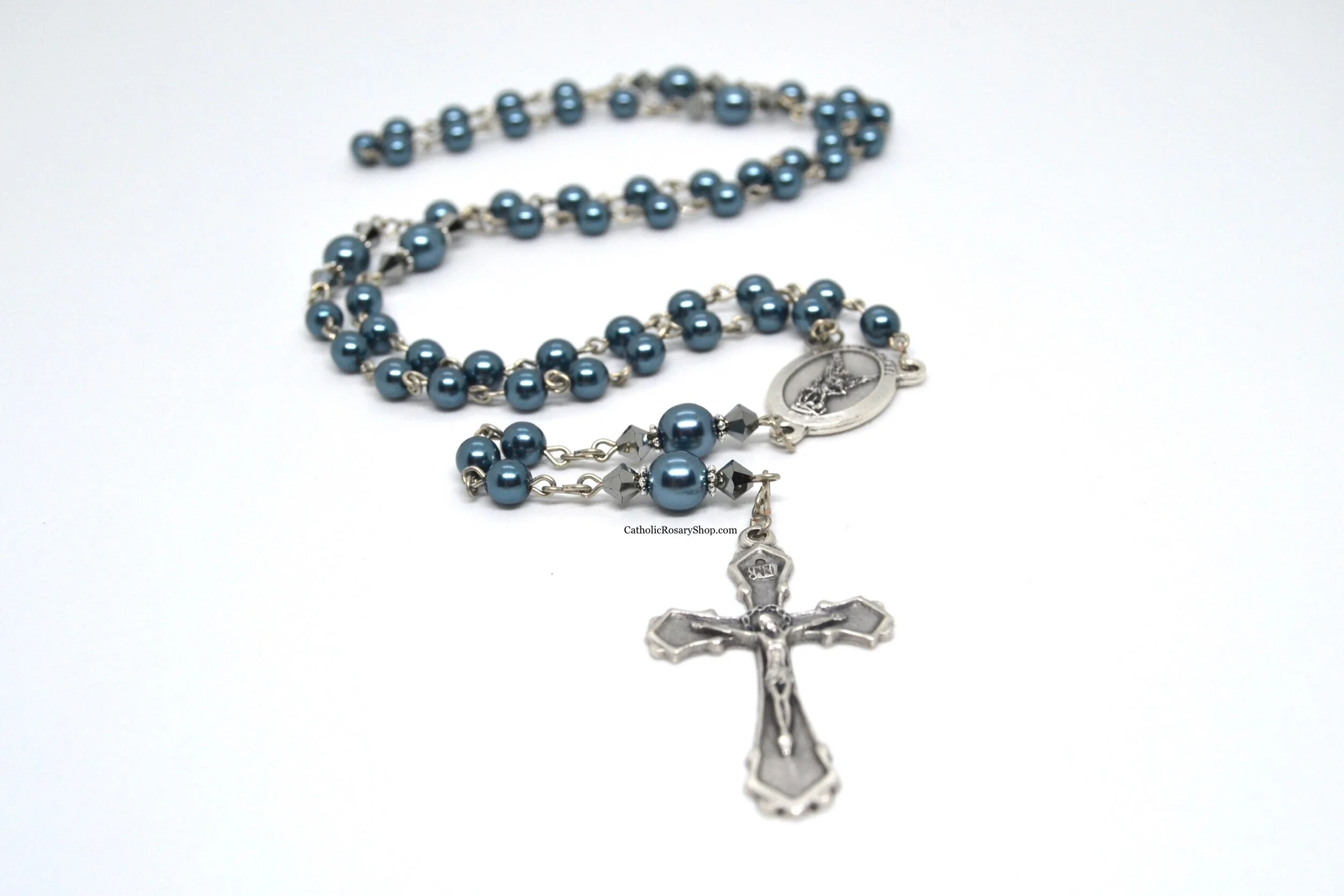 Steel Blue and Hematite Gray Rosary for Men and Boys | Personalized Rosary for Boy's Baptism or First Communion | Custom Rosary for Men | CatholicRosaryShop.com
