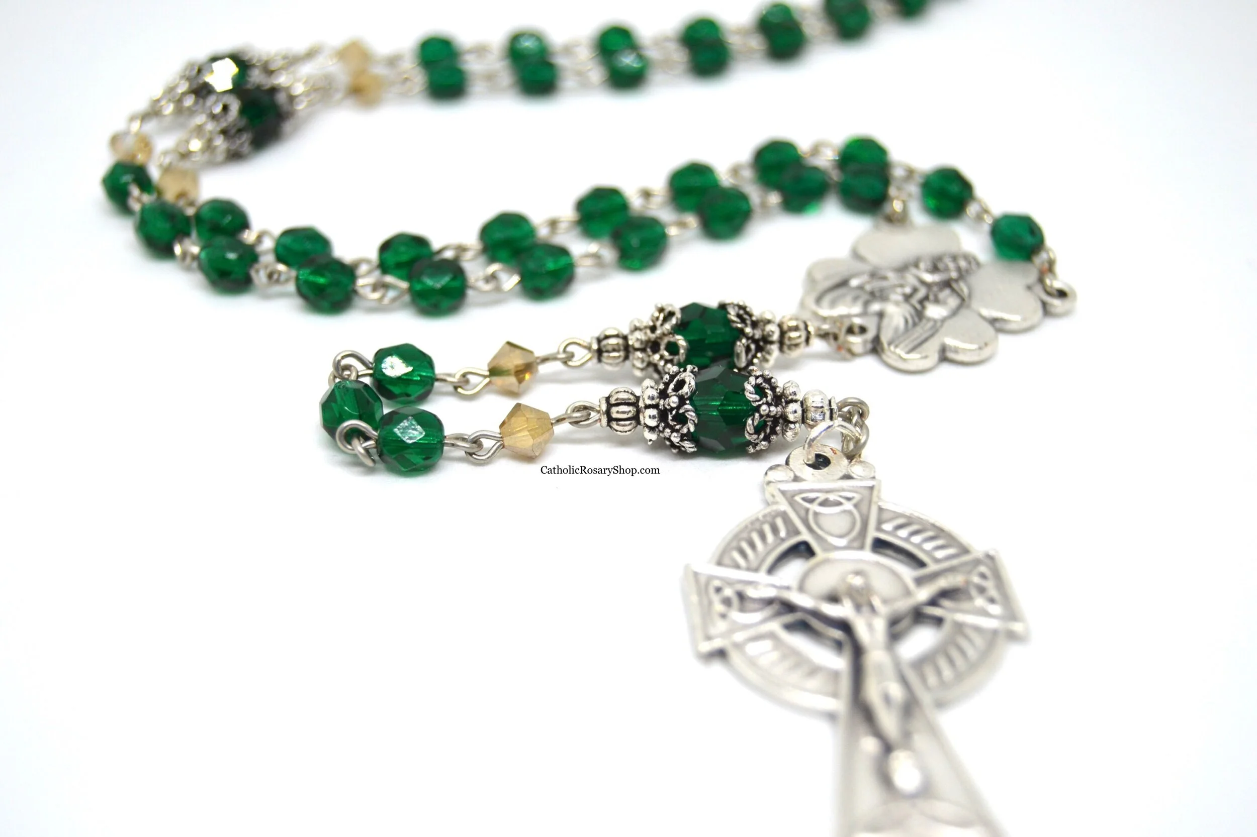 Emerald and Gold Irish Themed Rosary | Emerald and Gold Crystal Rosary