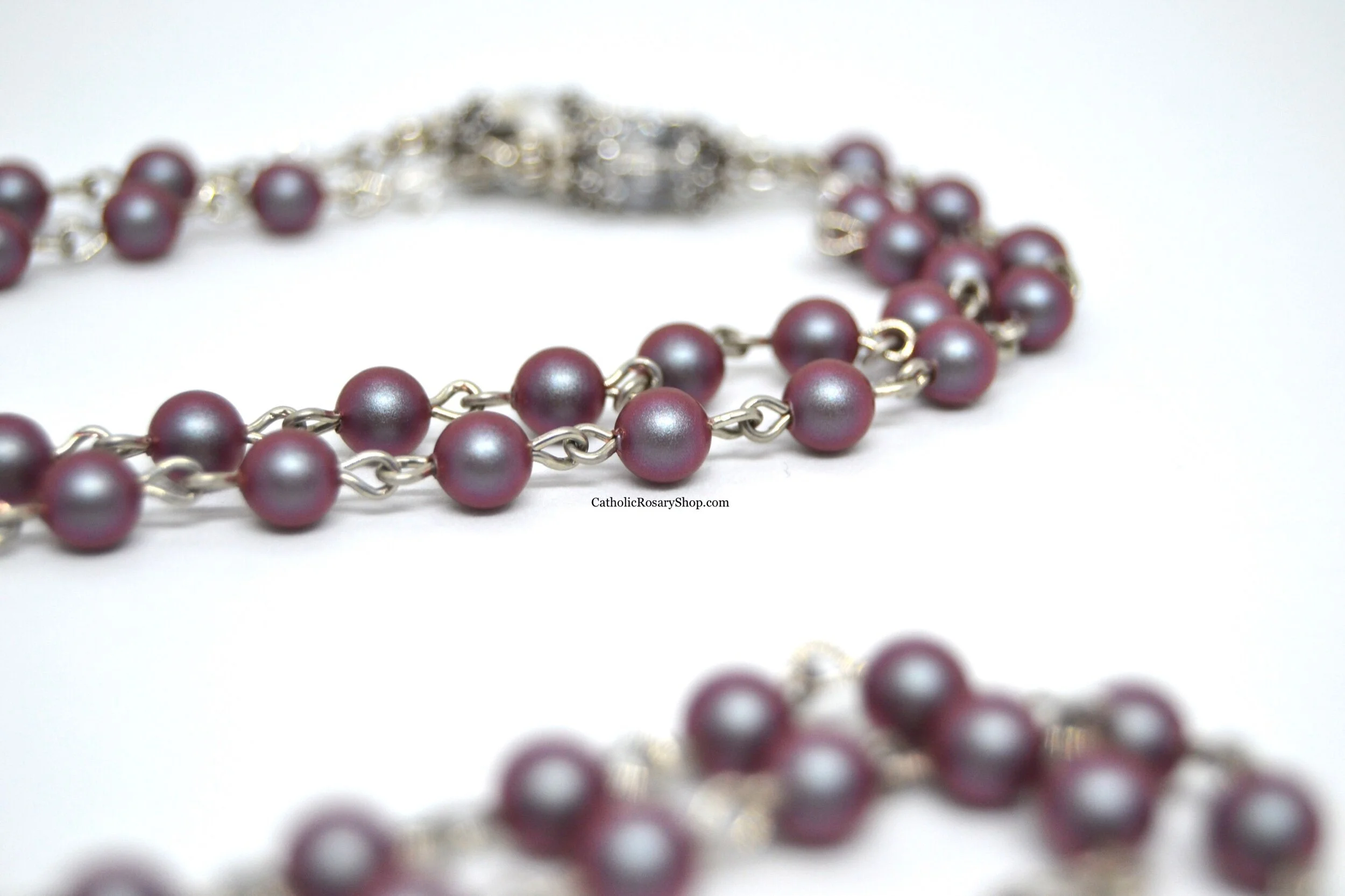 Dark Iridescent Red Pearl and Silver Crystal Rosary for Women and Girls | Personalized Rosary Gifts for Baptism, First Communion, Confirmation and Quinceaneras | CatholicRosaryShop.com