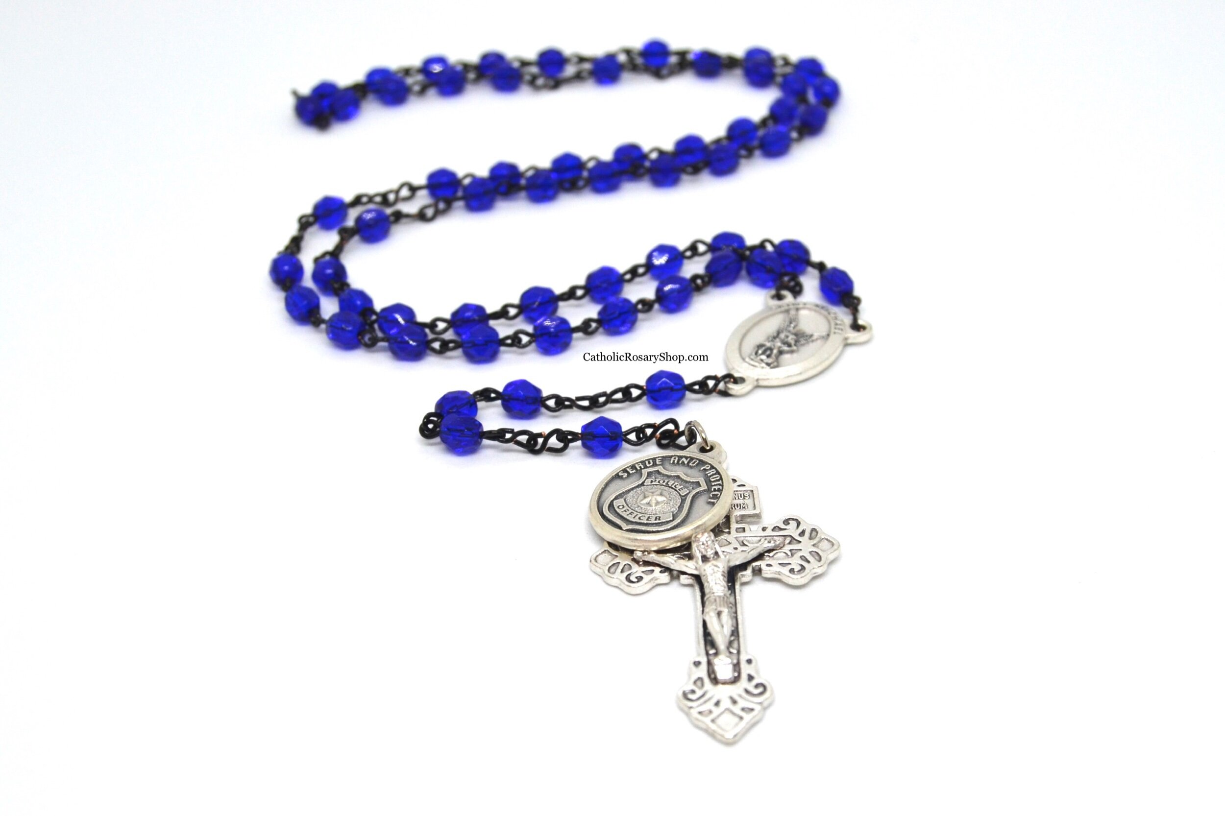 Thin Blue Line Rosary for Law Enforcement | Police Officer's Rosary | Police Academy Graduation Gifts | Personalized Police Gifts | CatholicRosaryShop.com