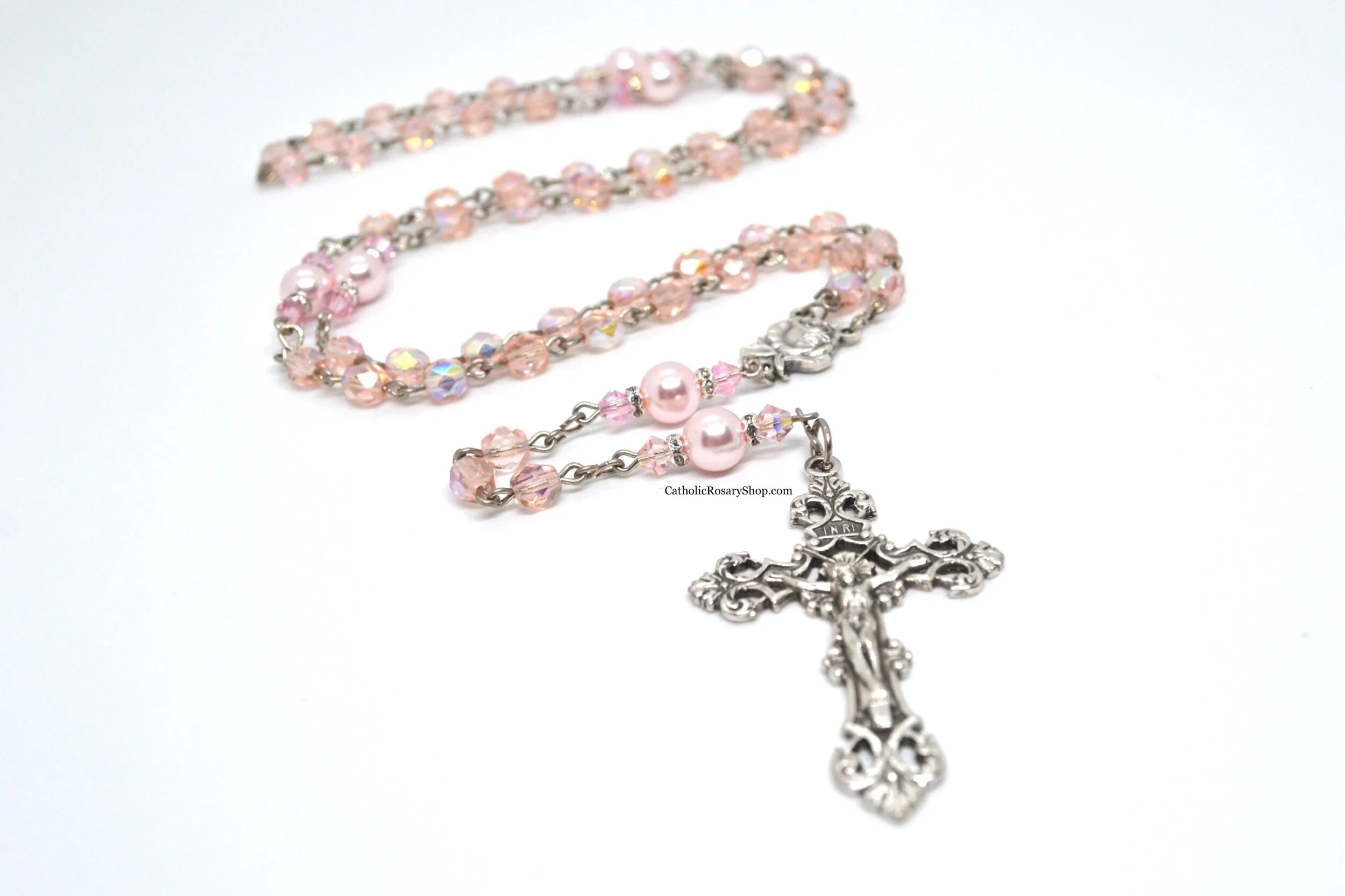 Pink Opal Pearl and Pink Crystal Rosary | October Birthstone Rosary