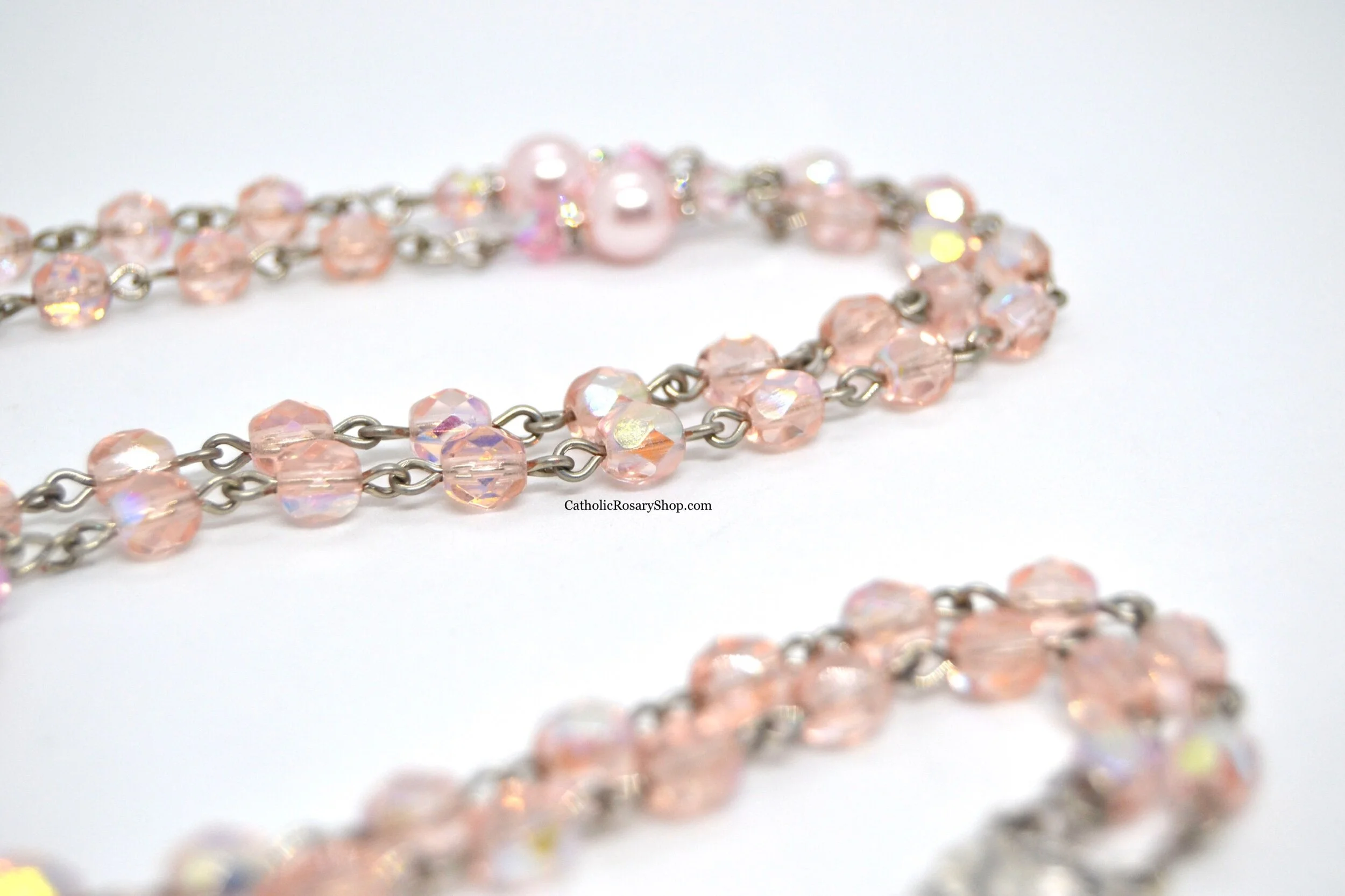 Pink Opal Crystal and Pearl Rosary | Personalized Rosary for Women and Girls | October Birthstone Rosary | Custom Rosary Beads for Baptism, First Communion and Quinceaneras | CatholicRosaryShop.com