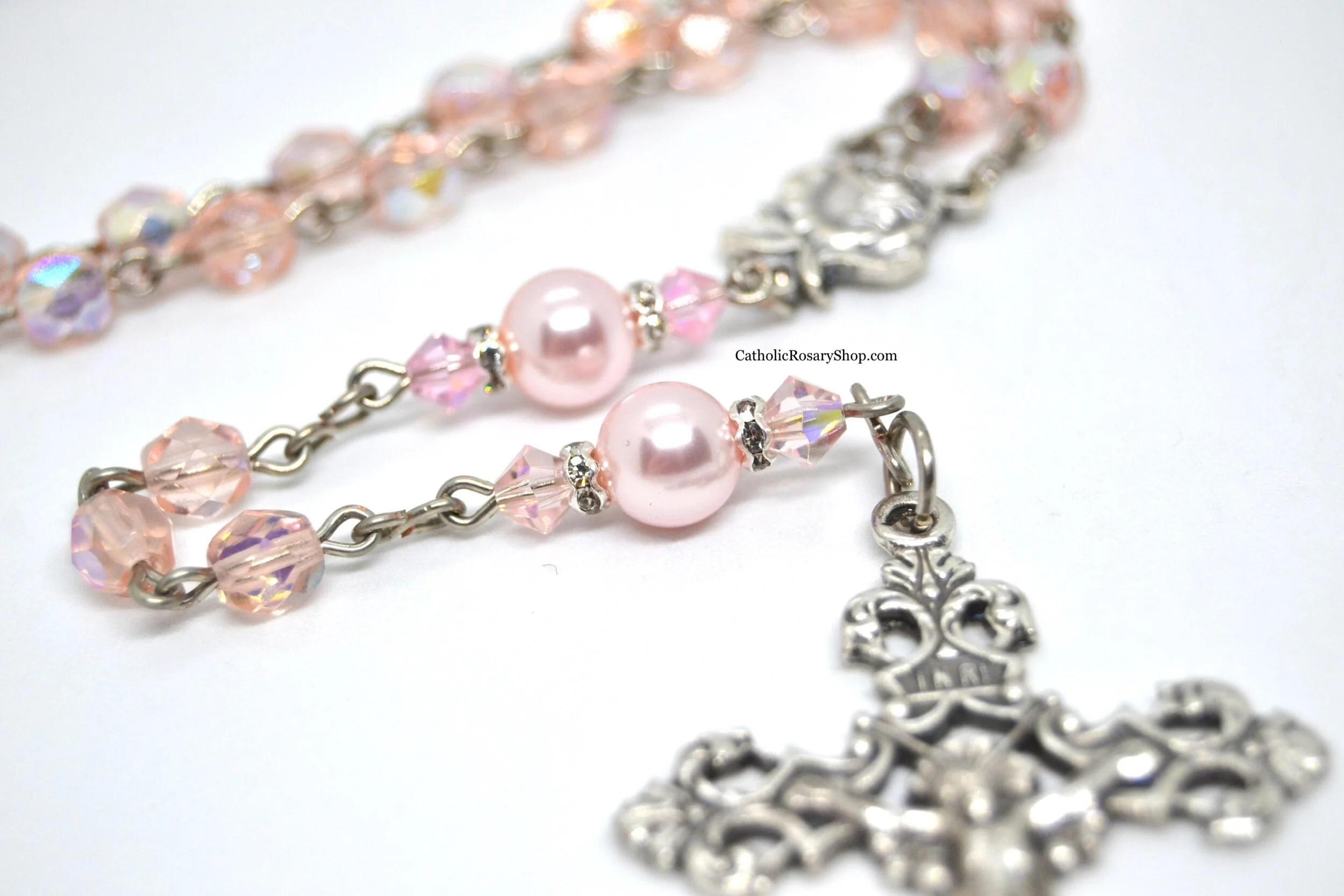 Pink Opal Crystal and Pearl Rosary | Personalized Rosary for Women and Girls | October Birthstone Rosary | Custom Rosary Beads for Baptism, First Communion and Quinceaneras | CatholicRosaryShop.com