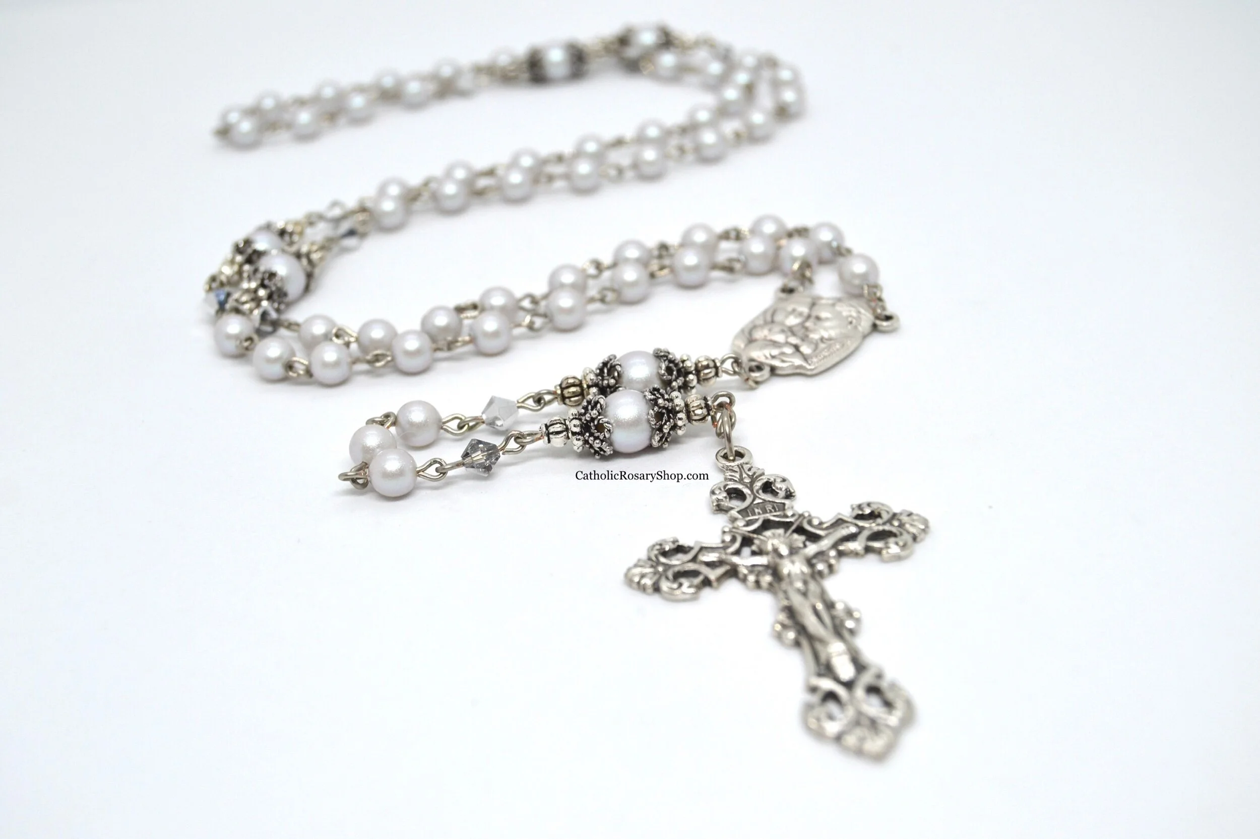 Shimmering Dusty Gray Genuine European Crystal Pearl Rosary
