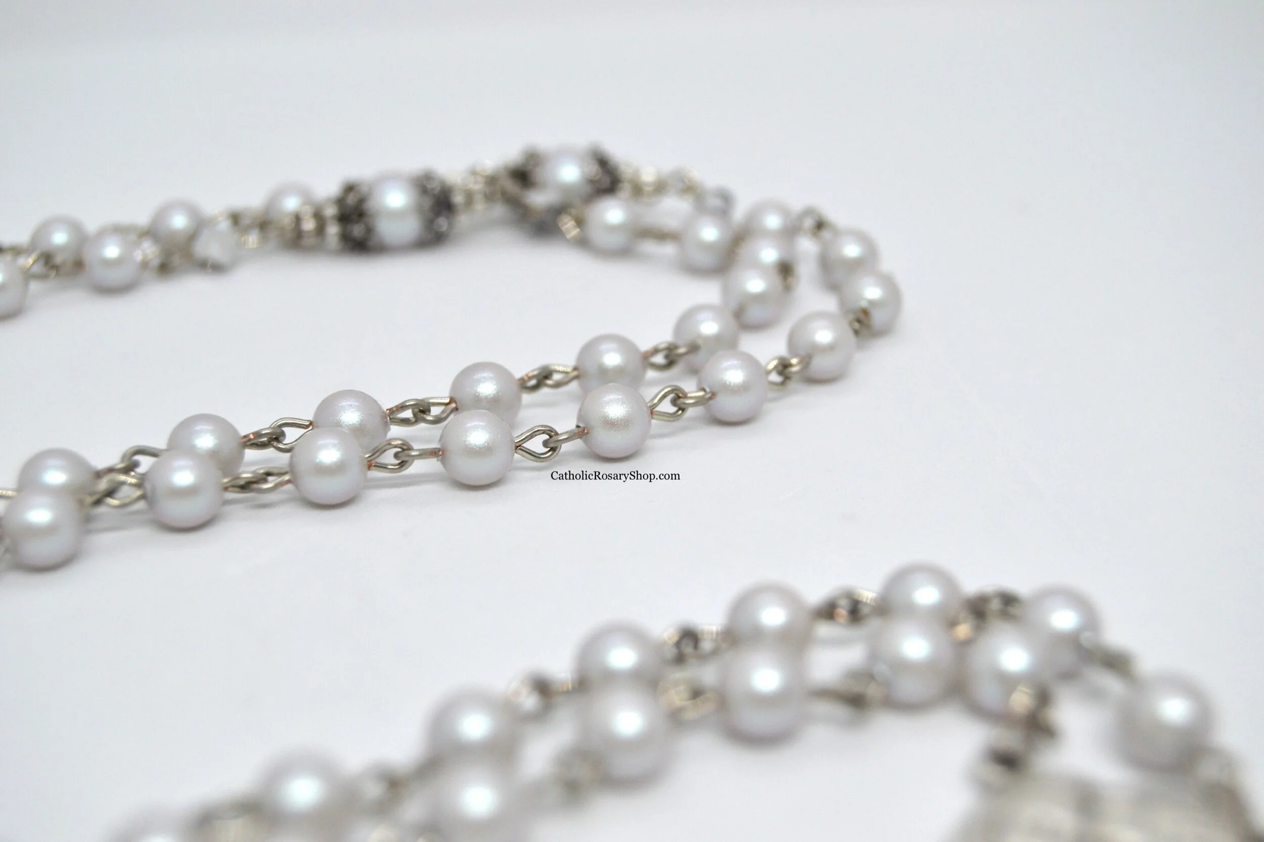 Shimmering Dusty Gray Genuine European Crystal Pearl Rosary for Women | Personalized Rosary for Weddings | CatholicRosaryShop.com