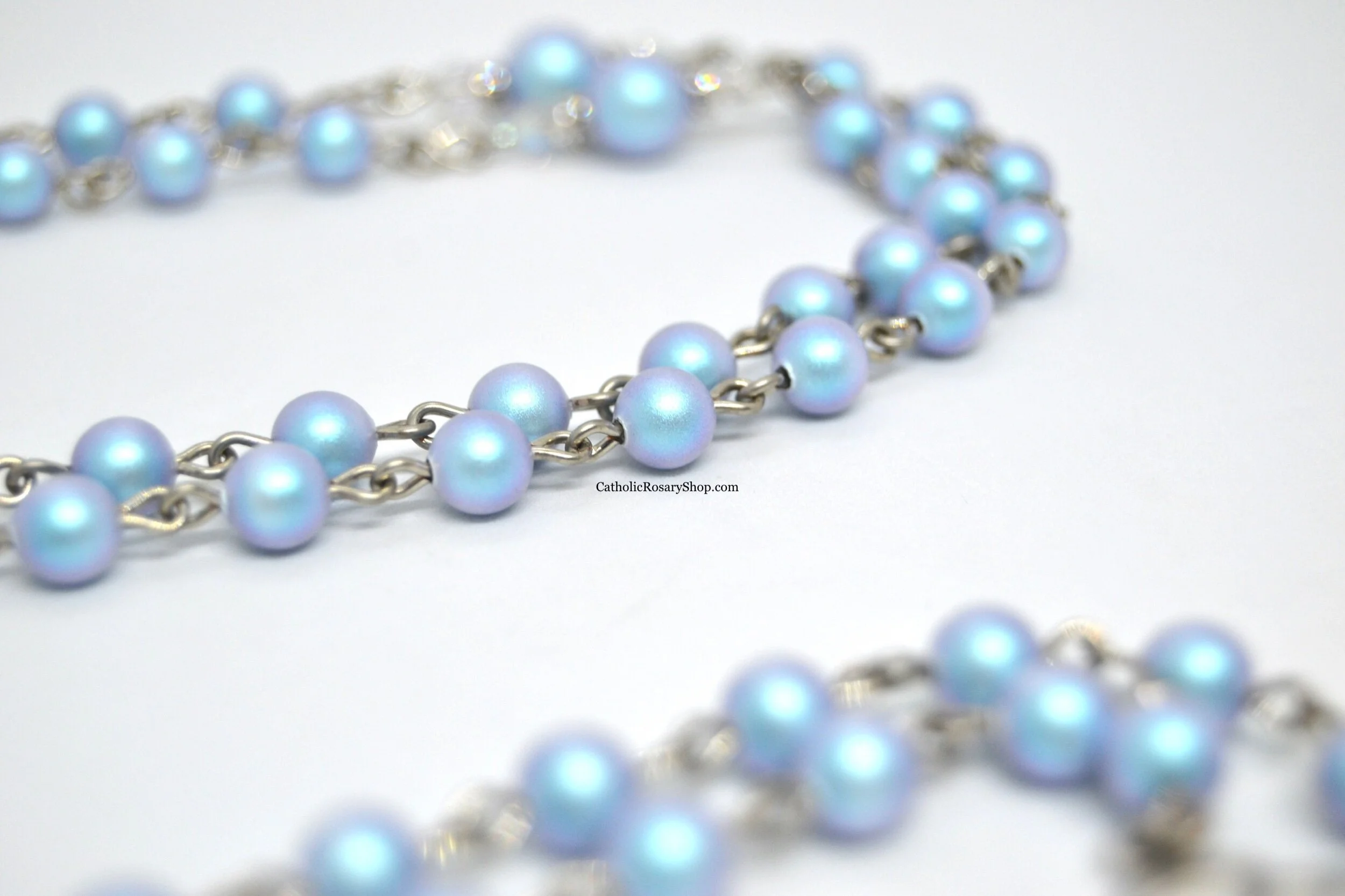 Iridescent Light Blue Austrian Crystal Pearl Rosary | Personalized Rosary Gifts for Women and Girls