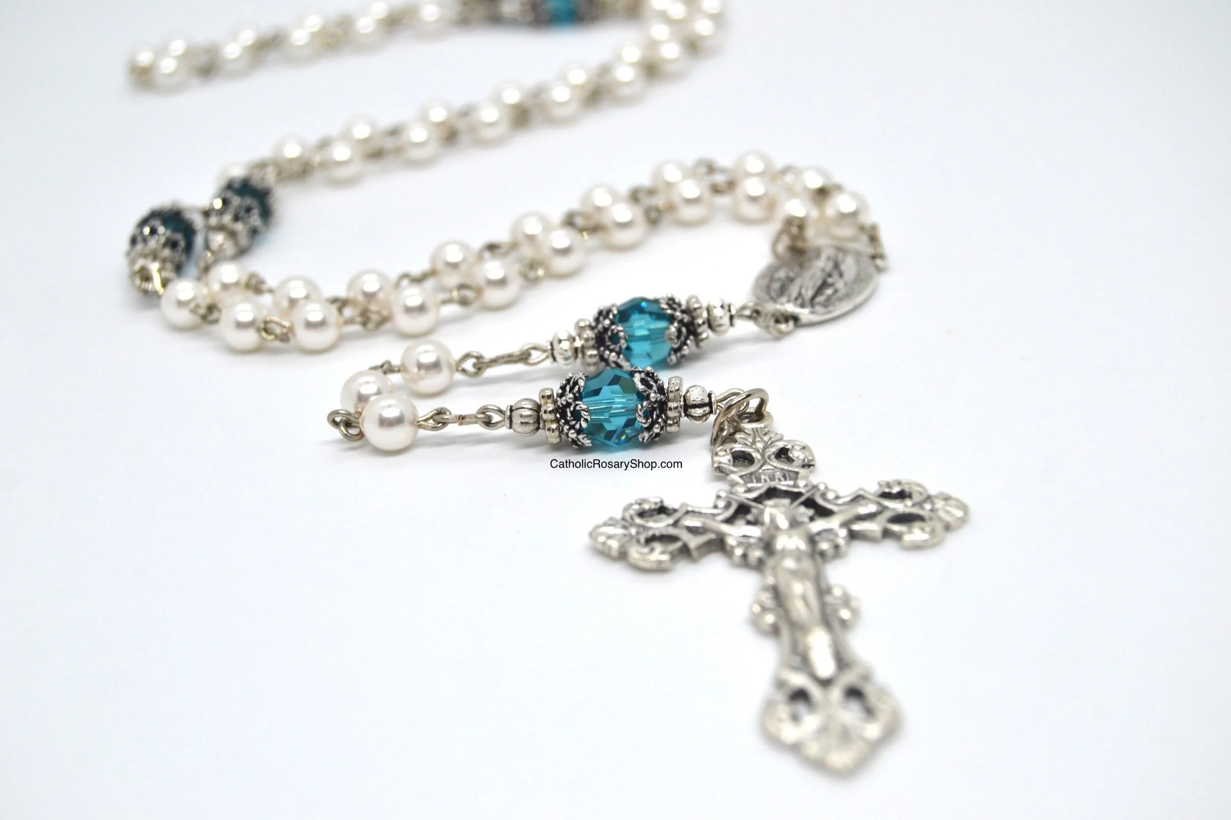 Blue Zircon Birthstone Rosary | Personalized Birthstone Rosary Gifts for Women and Girls