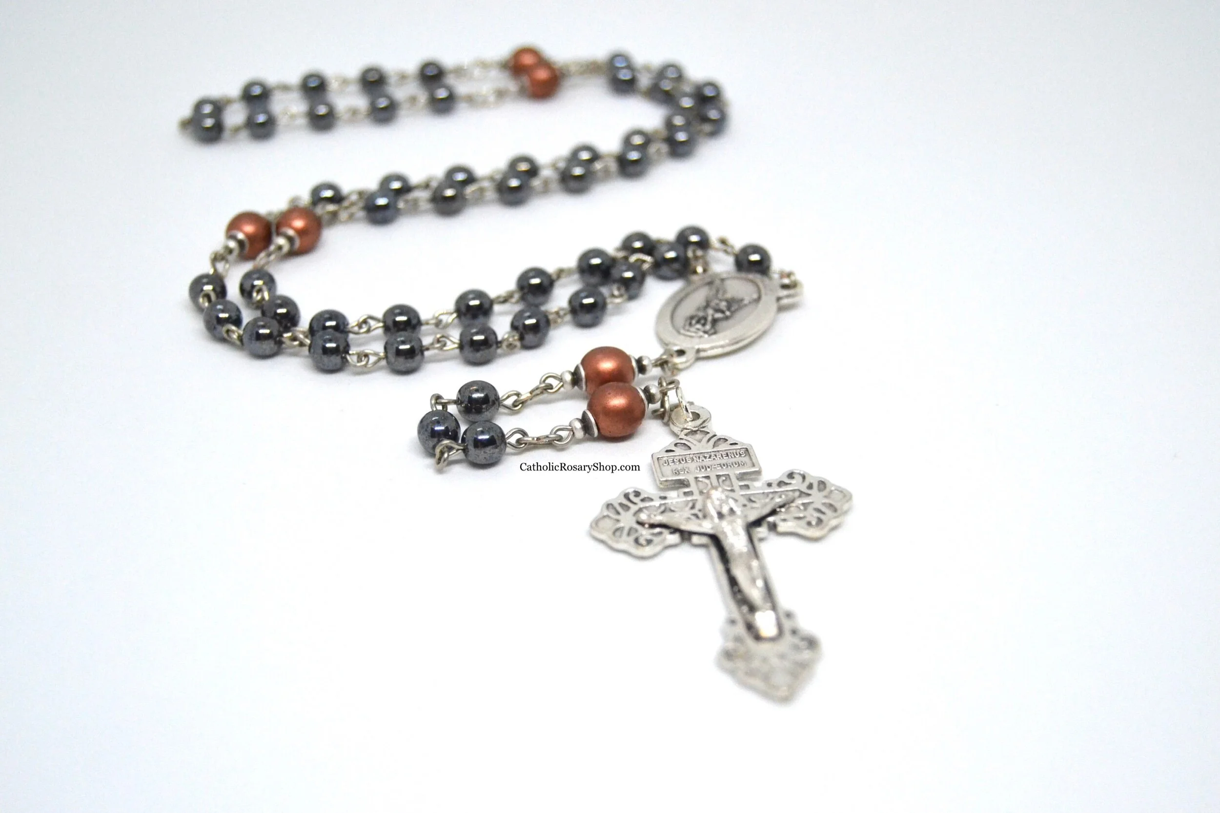 Hematite and Copper Glass Rosary