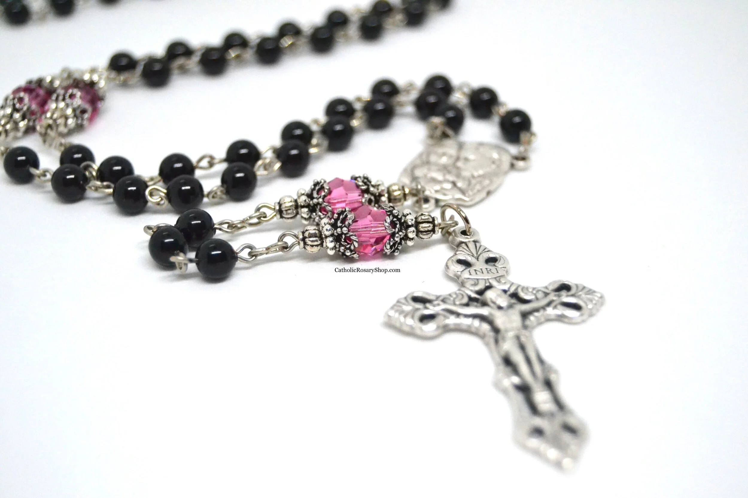Black Pearl and Pink Austrian Crystal Rosary